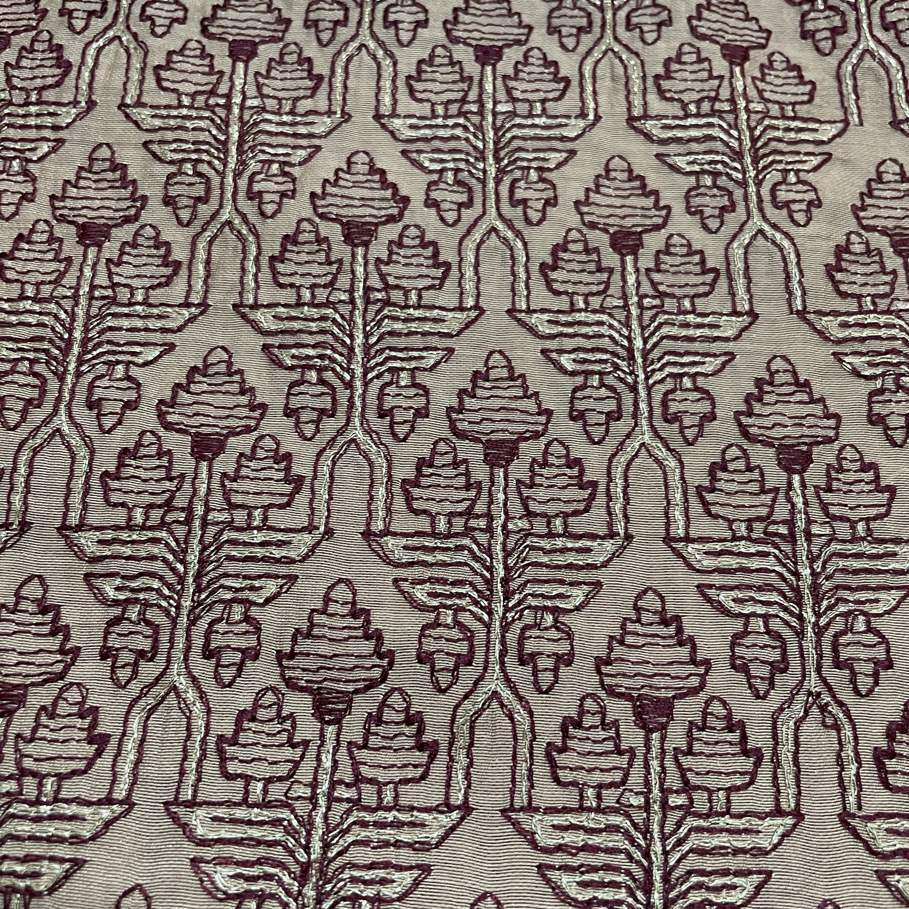 Classic Peach Pink Traditional Thread Embroidery Chanderi Silk Fabric
