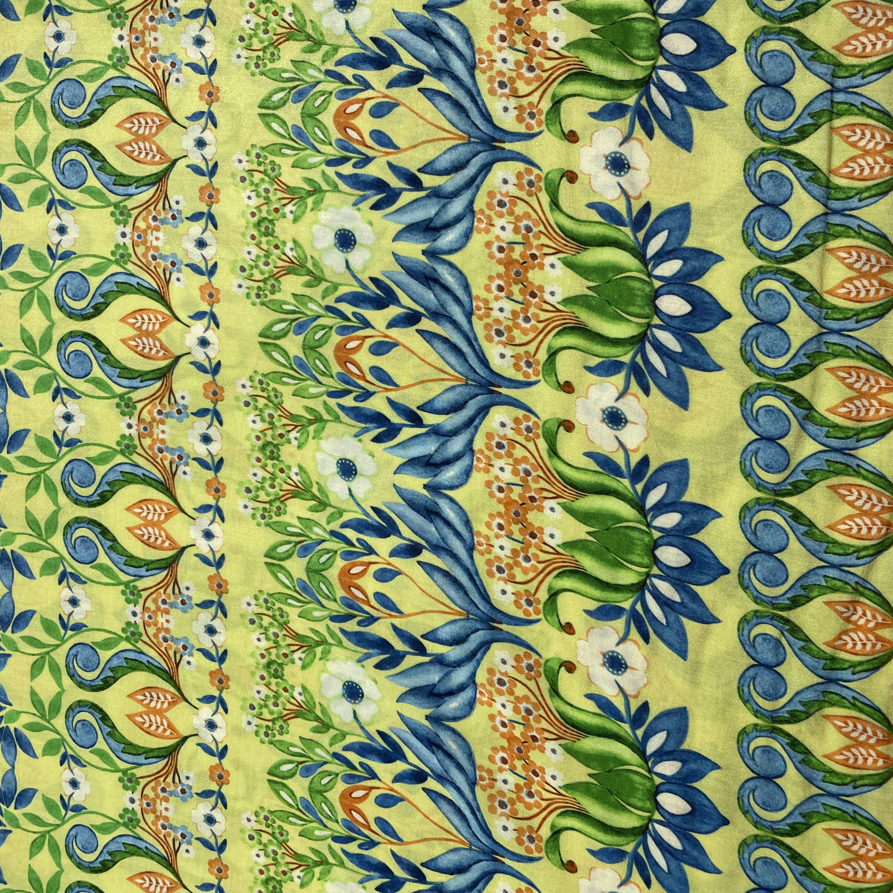 Light Green Tropical Print Viscose Muslin Fabric
