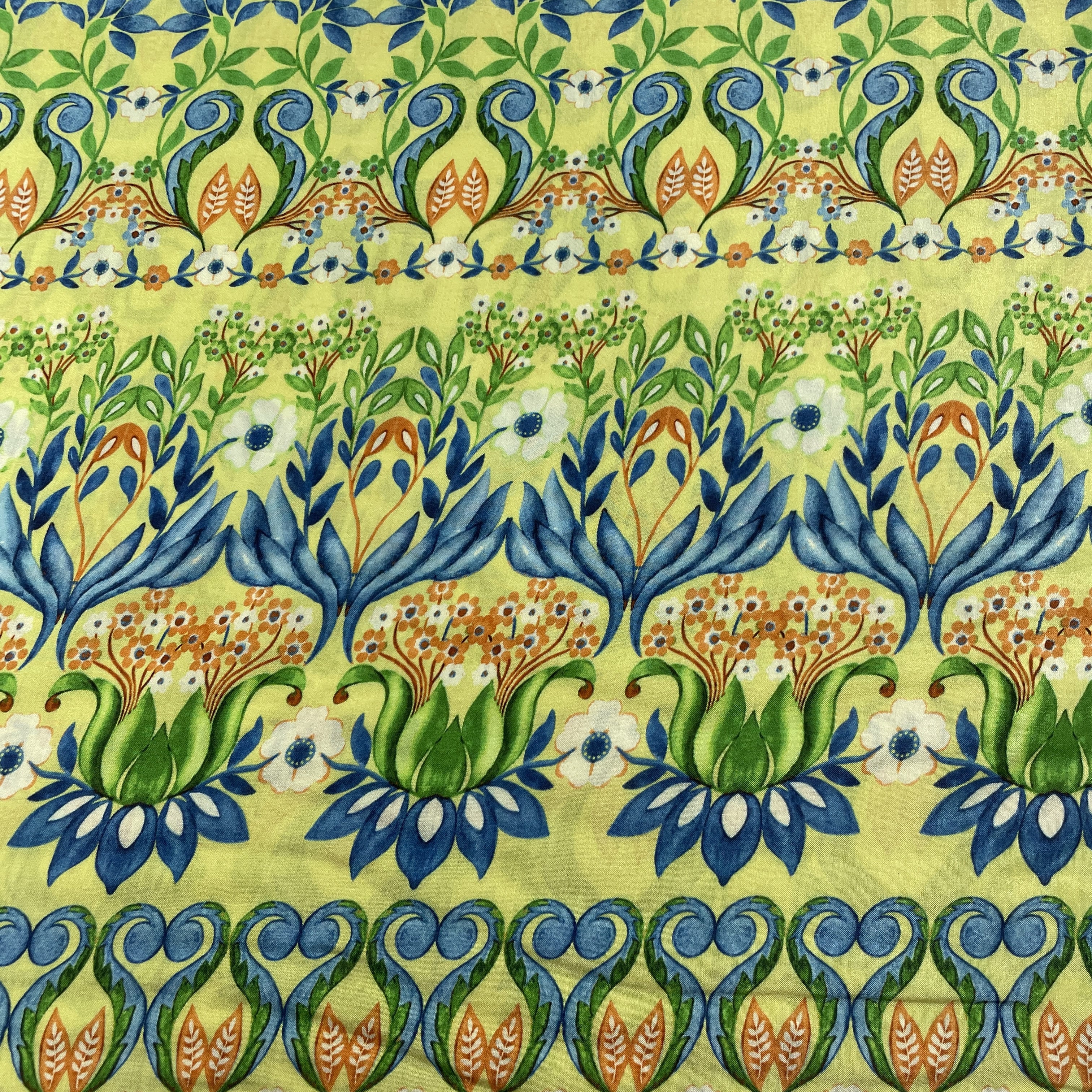 Light Green Tropical Print Viscose Muslin Fabric