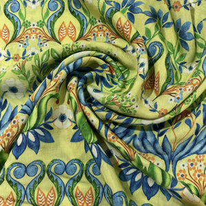 Light Green Tropical Print Viscose Muslin Fabric