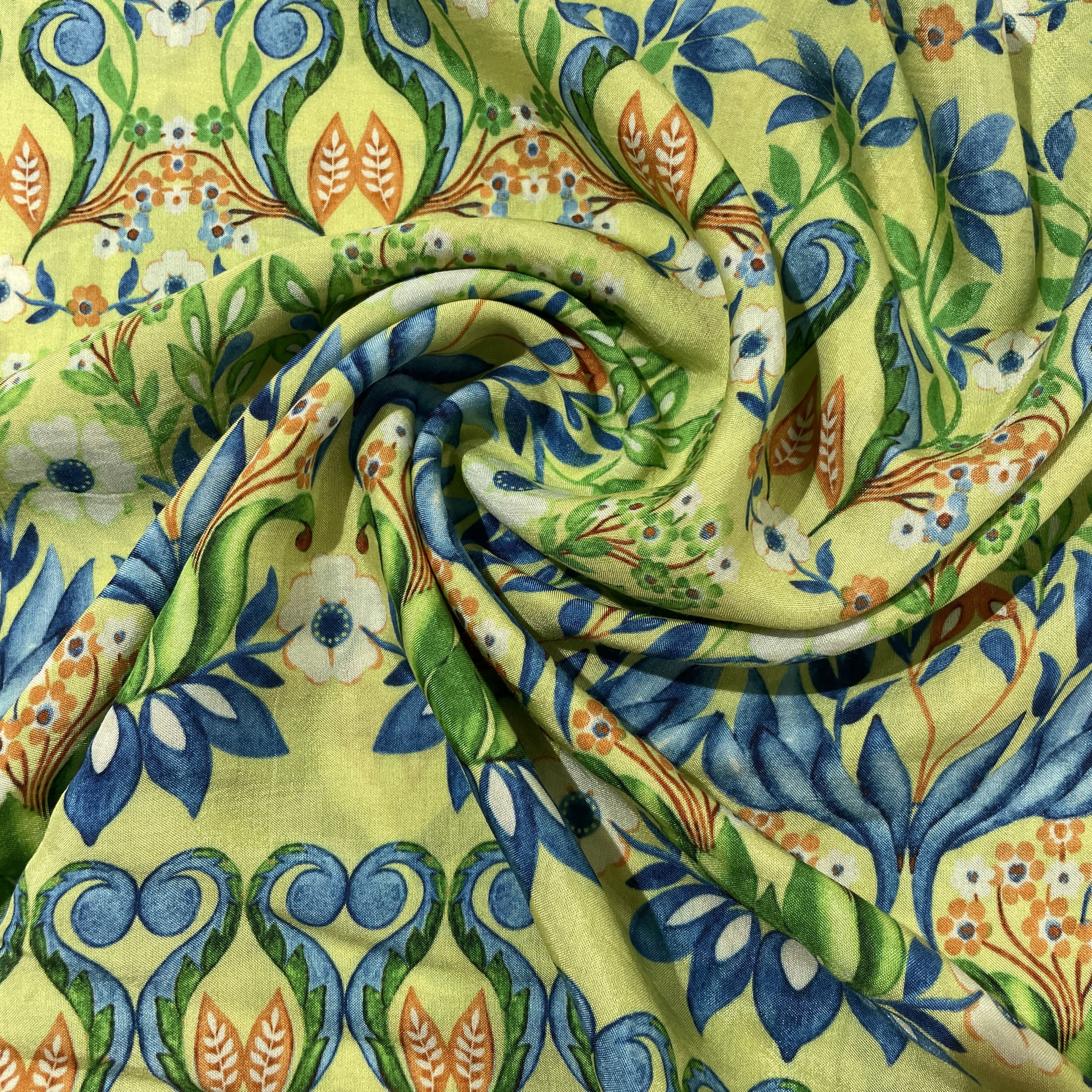Light Green Tropical Print Viscose Muslin Fabric