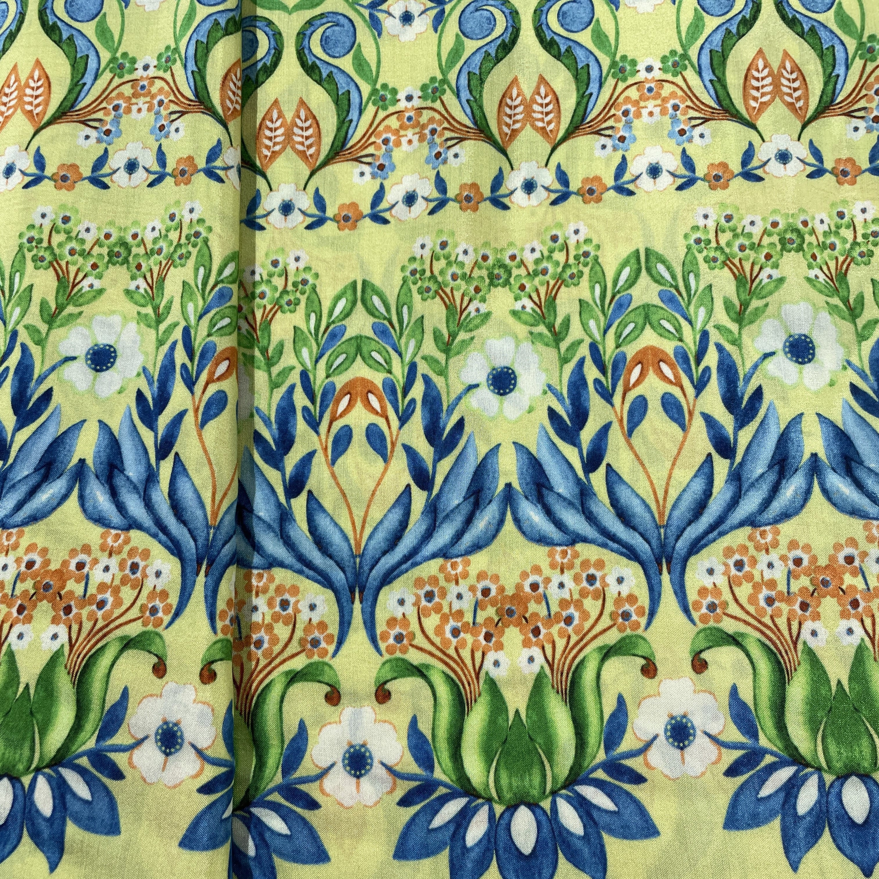 Light Green Tropical Print Viscose Muslin Fabric