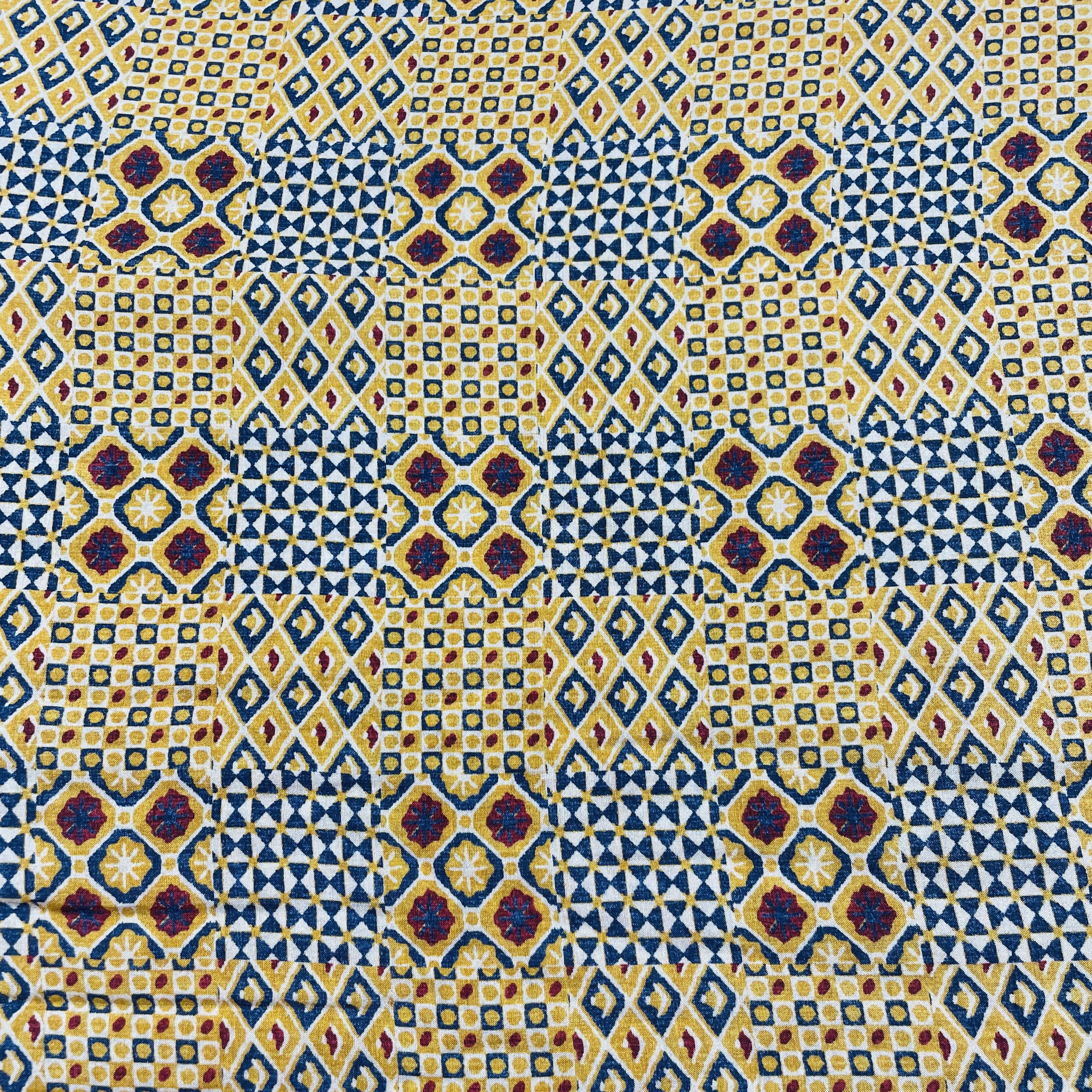 Mustrad Yellow Geometrical Print Viscose Muslin Fabric