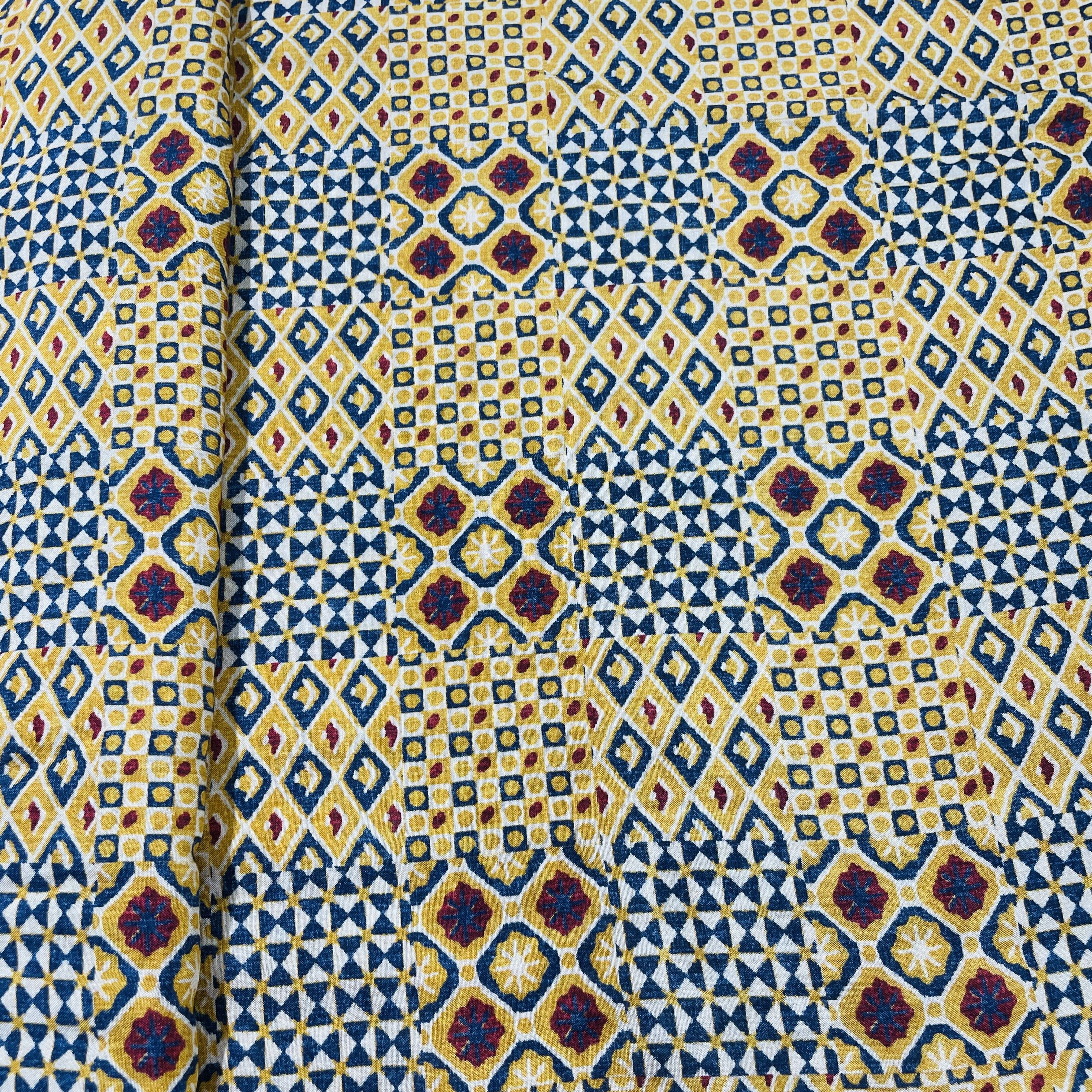 Mustrad Yellow Geometrical Print Viscose Muslin Fabric