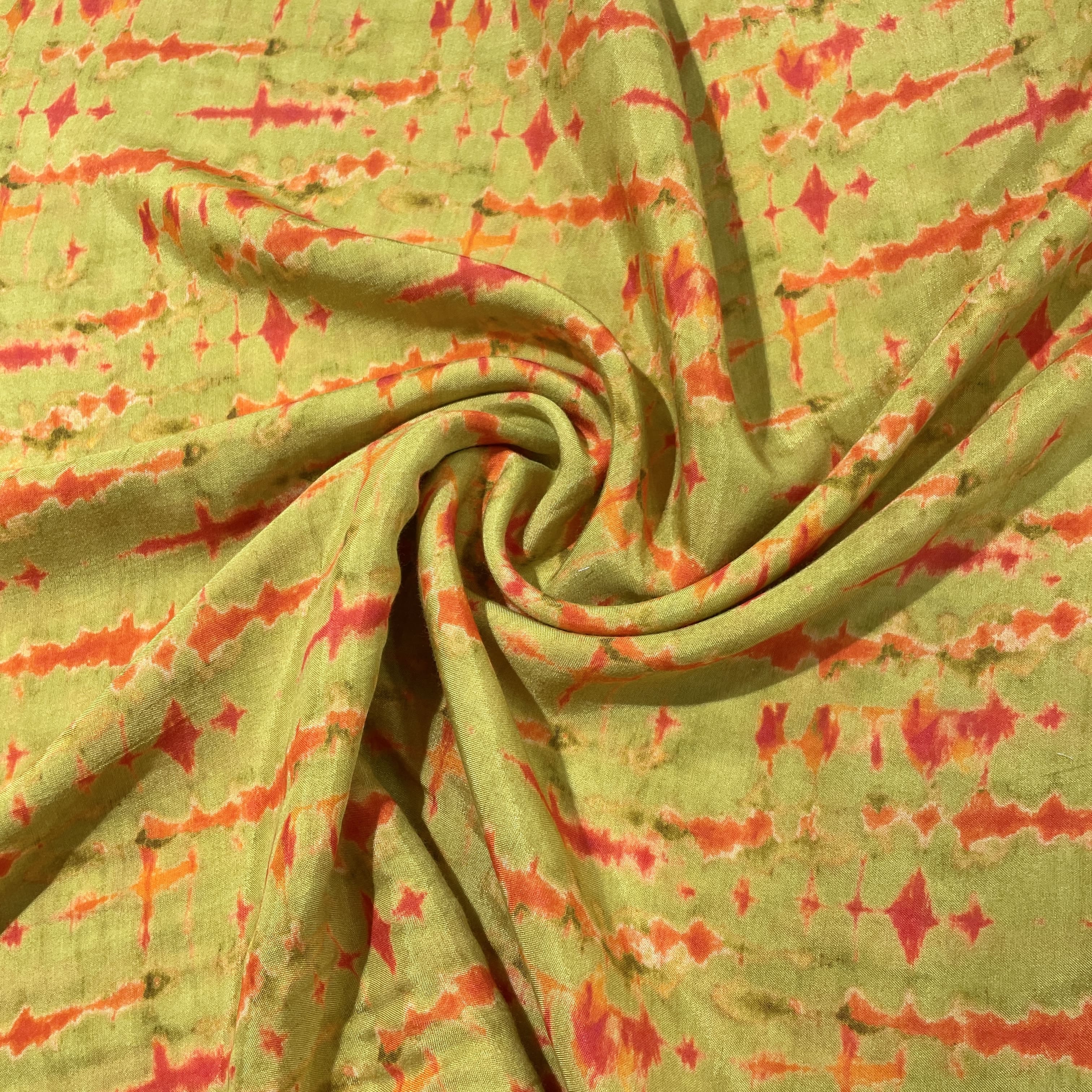 Lime Abstract Print Viscose Muslin Fabric