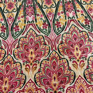 Yellow Red Tropical Print Viscose Muslin Fabric