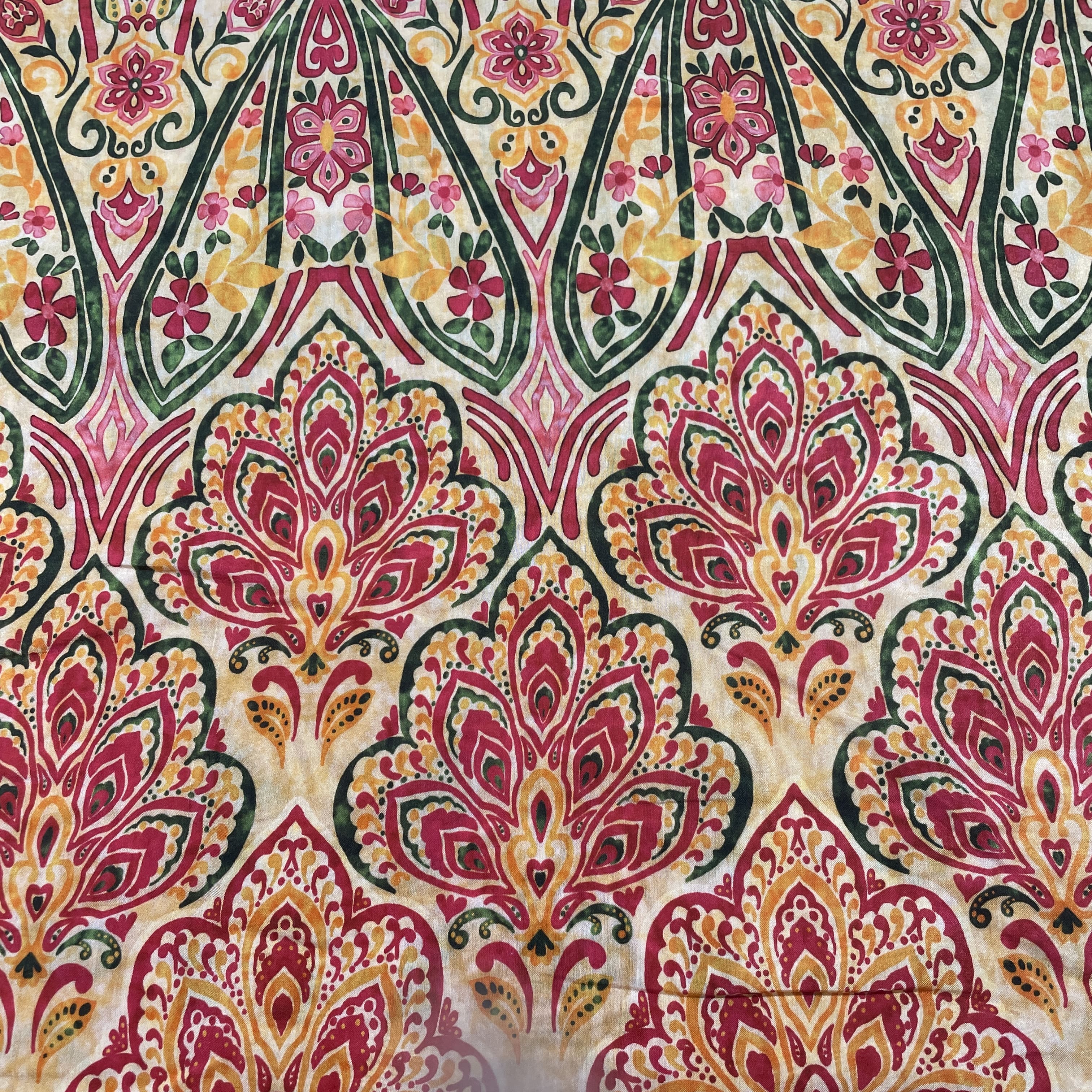 Yellow Red Tropical Print Viscose Muslin Fabric