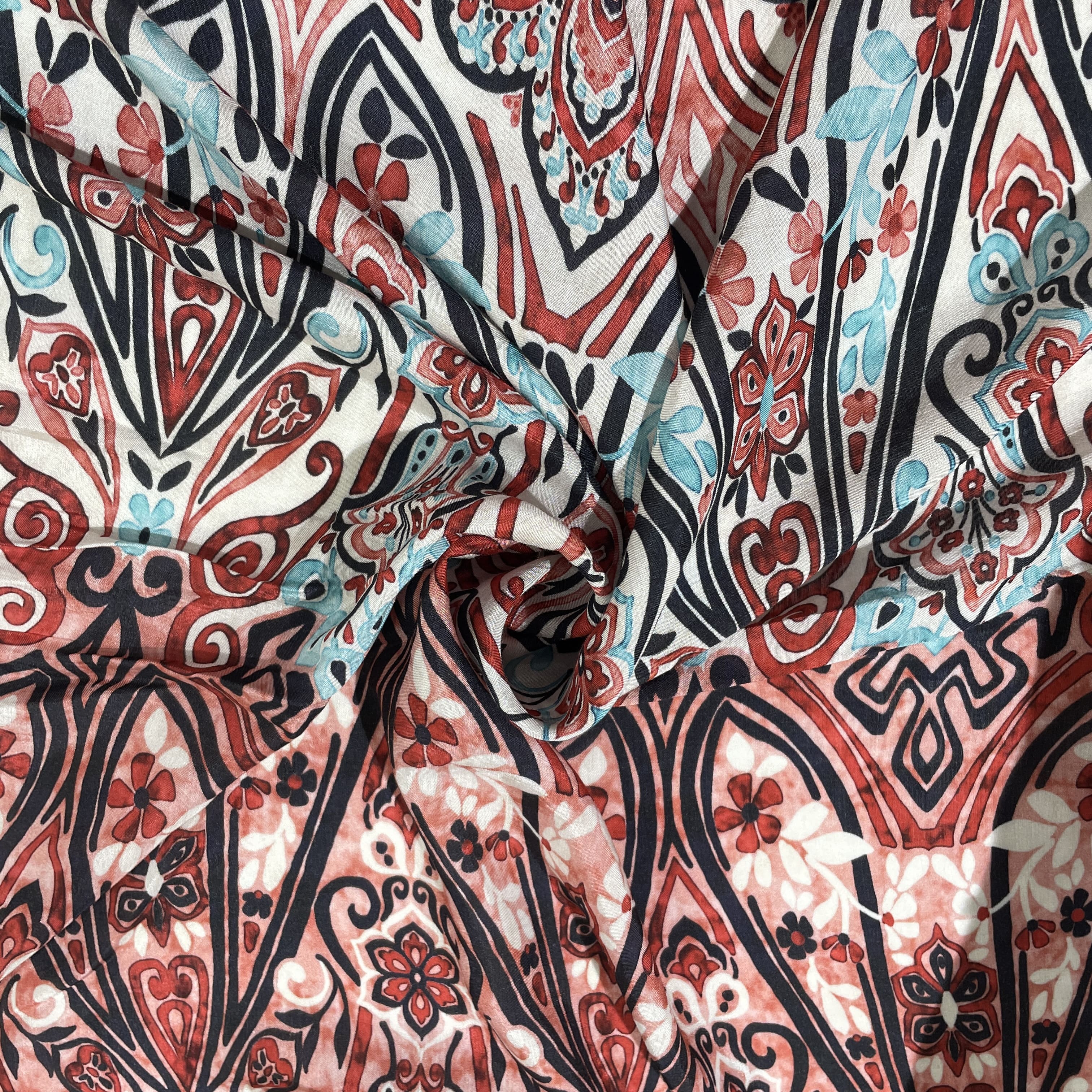 White Base with Multicolor Print Viscose Muslin Fabric