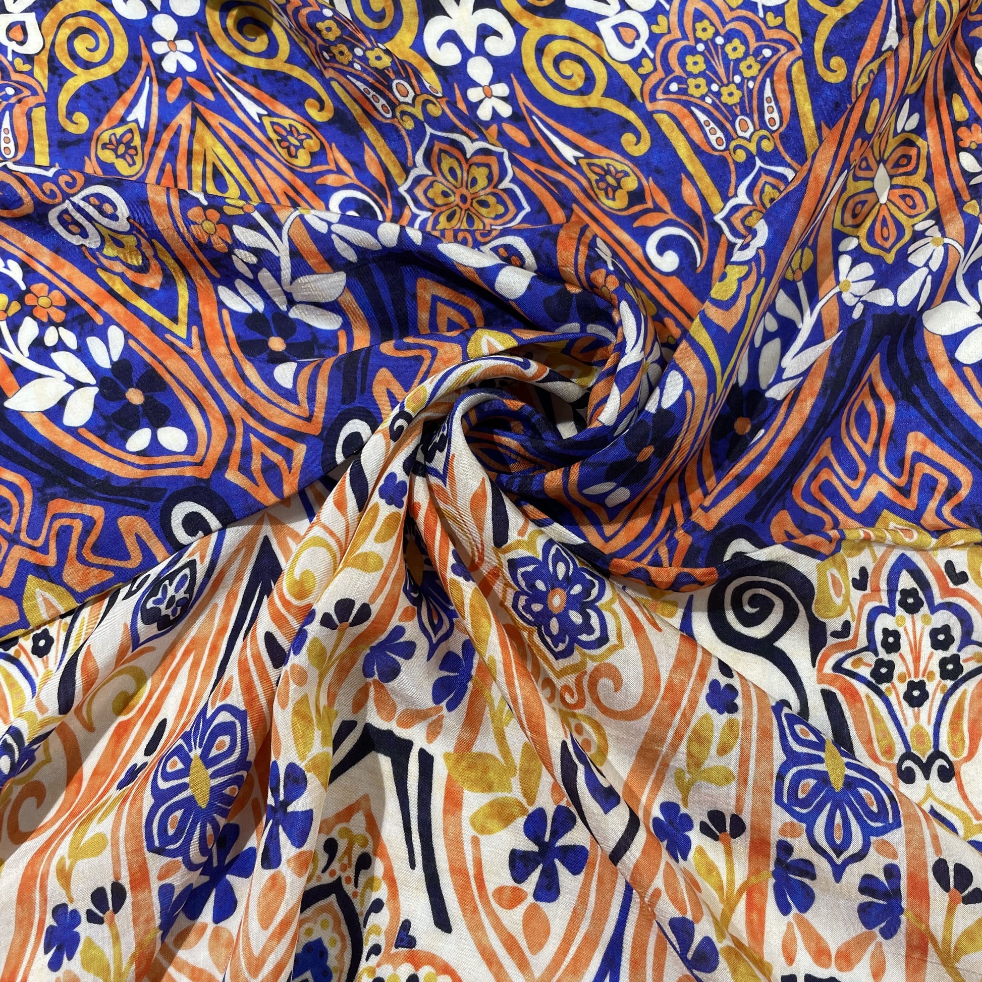 Purple Multicolor Print Viscose Muslin Fabric