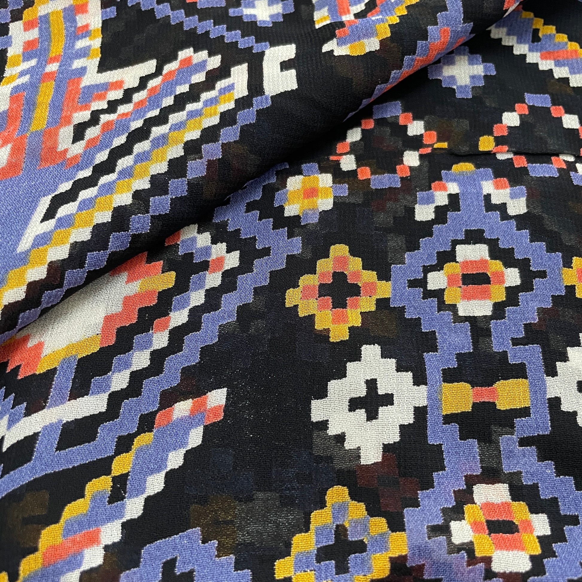 Premium  Black Multicolor Geometrical Print Georgette Fabric