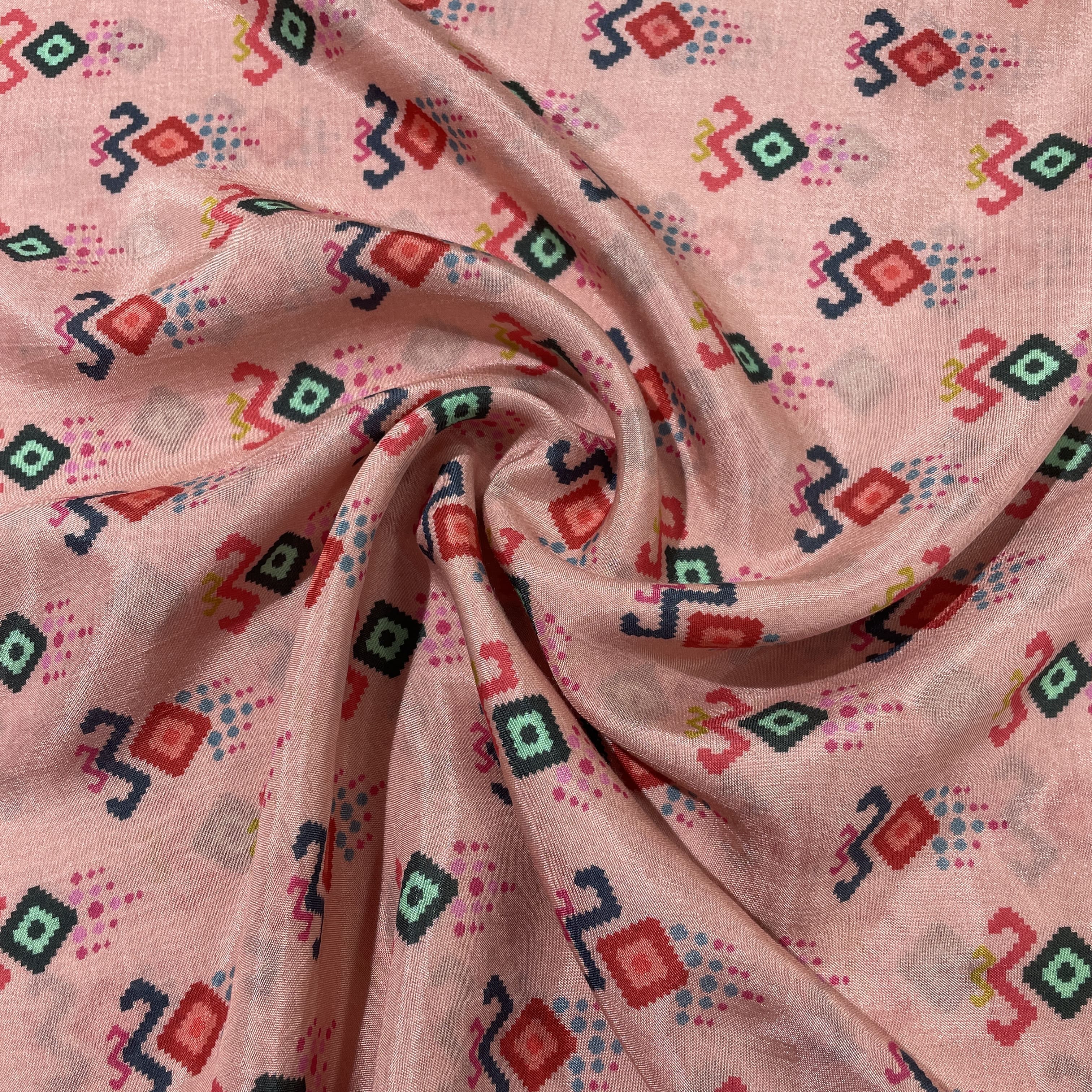 Pink Abstract Print Muslin Fabric