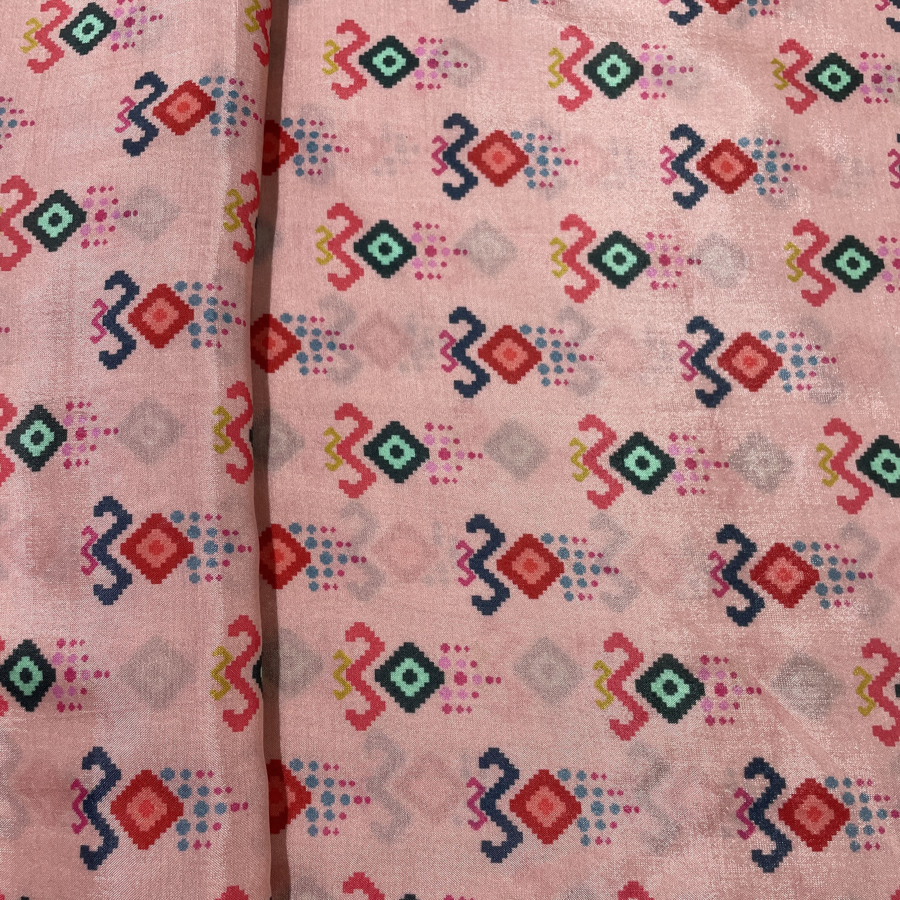 Pink Abstract Print Muslin Fabric