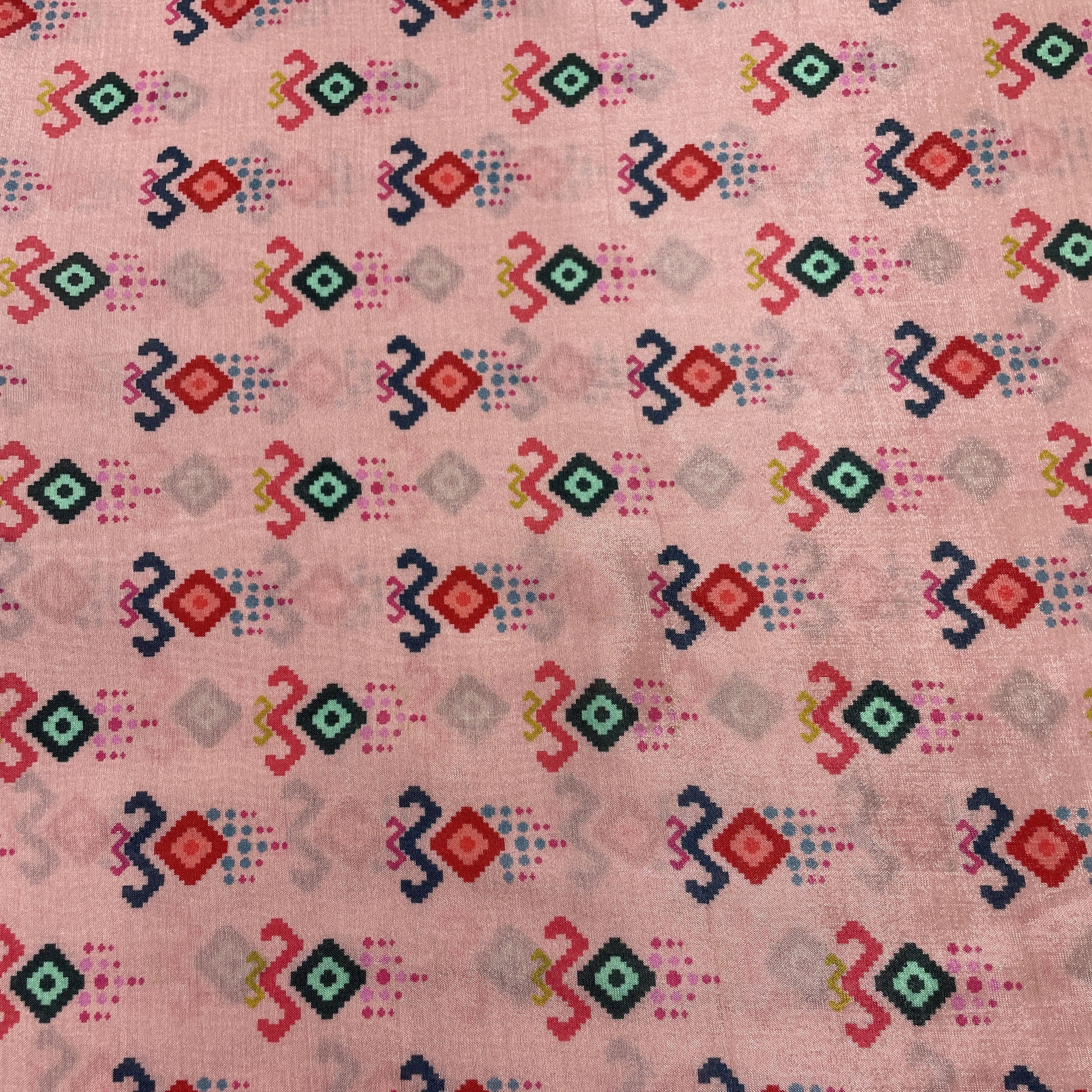 Pink Abstract Print Muslin Fabric