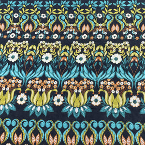 Black Multicor Tropical Print Viscose Muslin Fabric