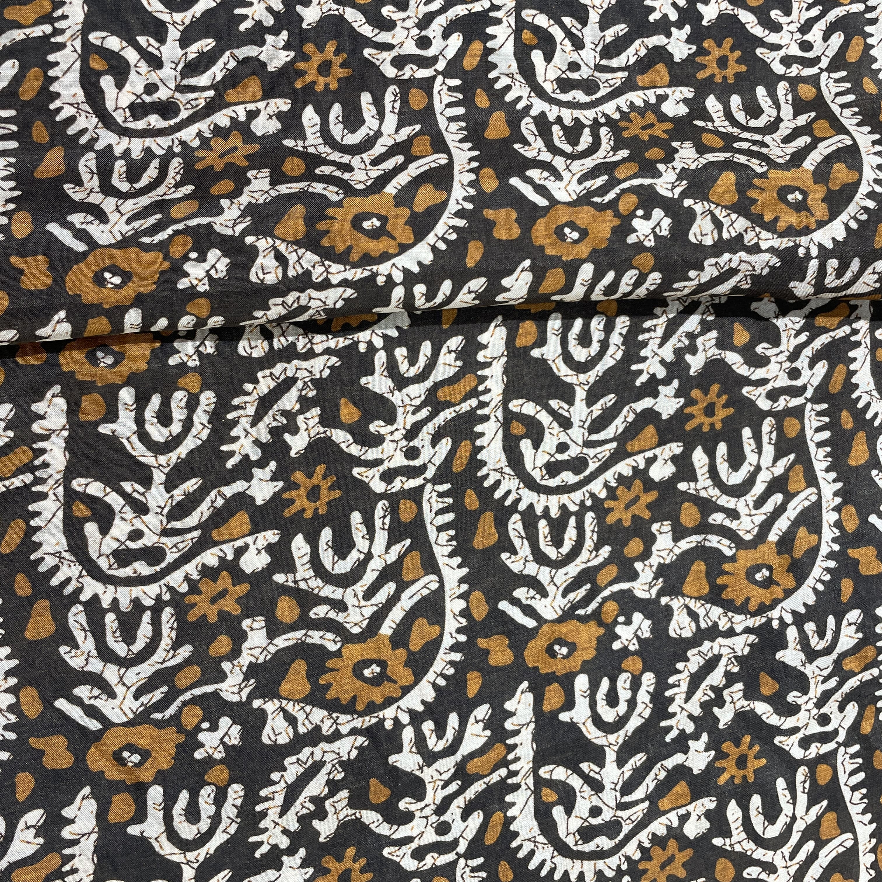 Brown Batik Print Muslin Fabric