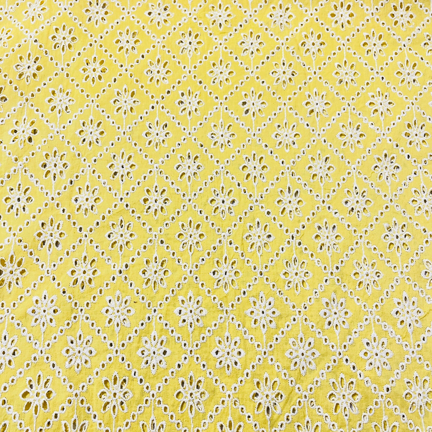 Yellow Floral Embroidery Cotton Schiffli Fabric
