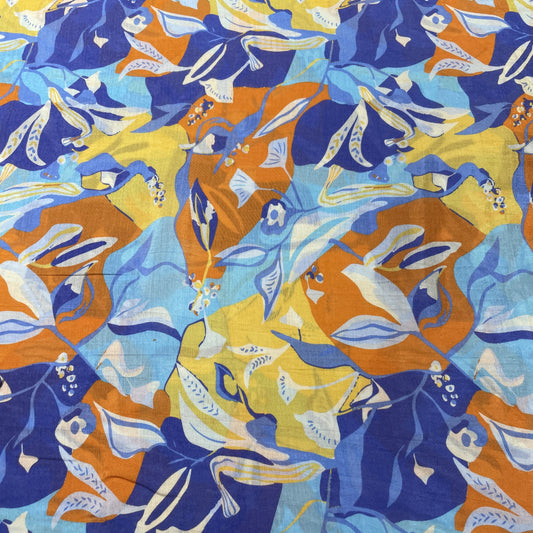 Blue Schiffli Embroidery Cotton Fabric