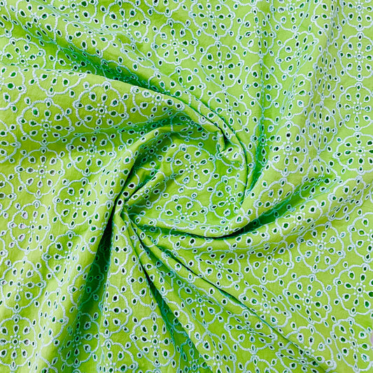 Green Floral Schiffli Embroidery Cotton Fabric