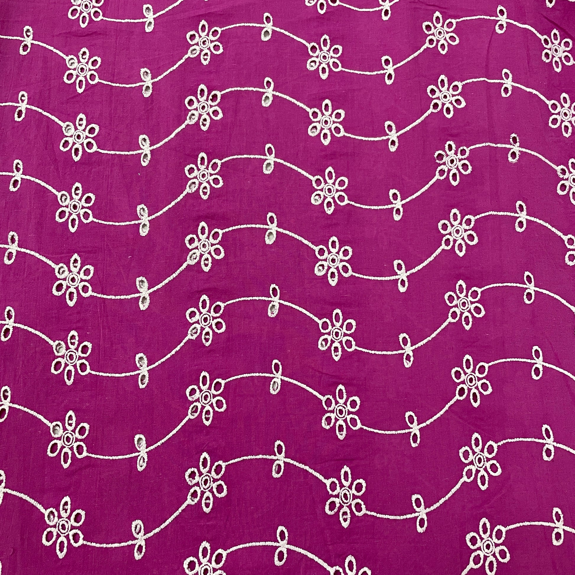 Purple White Embroidery Cotton Schiffli Fabric - TradeUNO