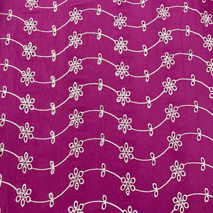 Purple White Embroidery Cotton Schiffli Fabric - TradeUNO