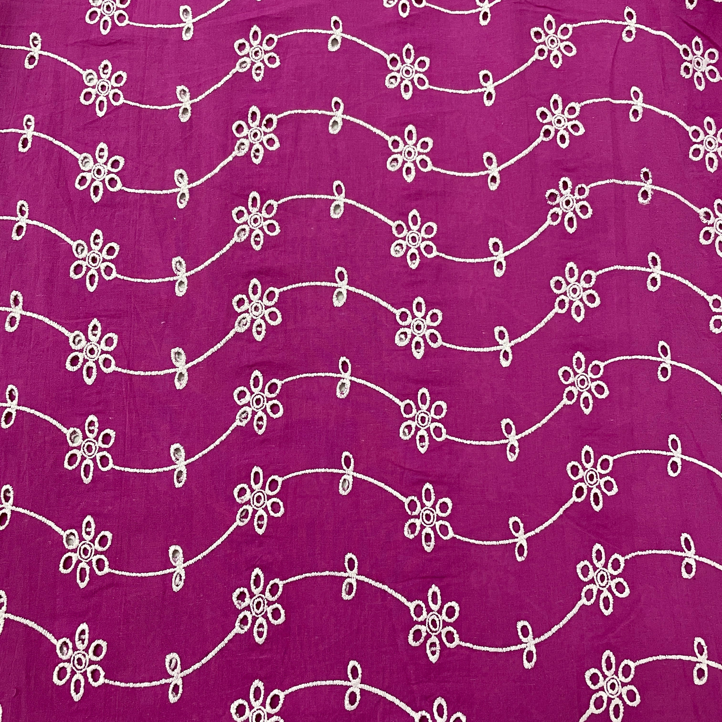 Purple White Embroidery Cotton Schiffli Fabric - TradeUNO