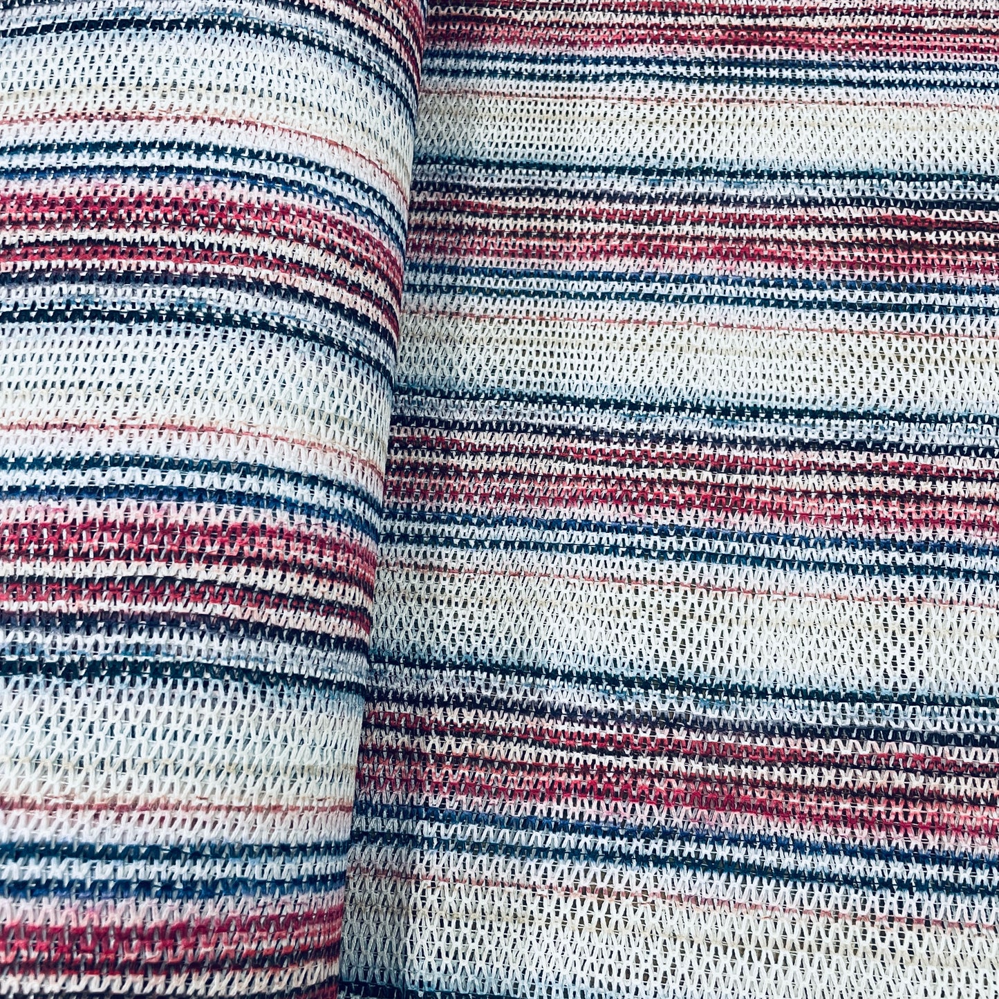 Premium  White Red Stripe Print Cotton Crochet Fabric