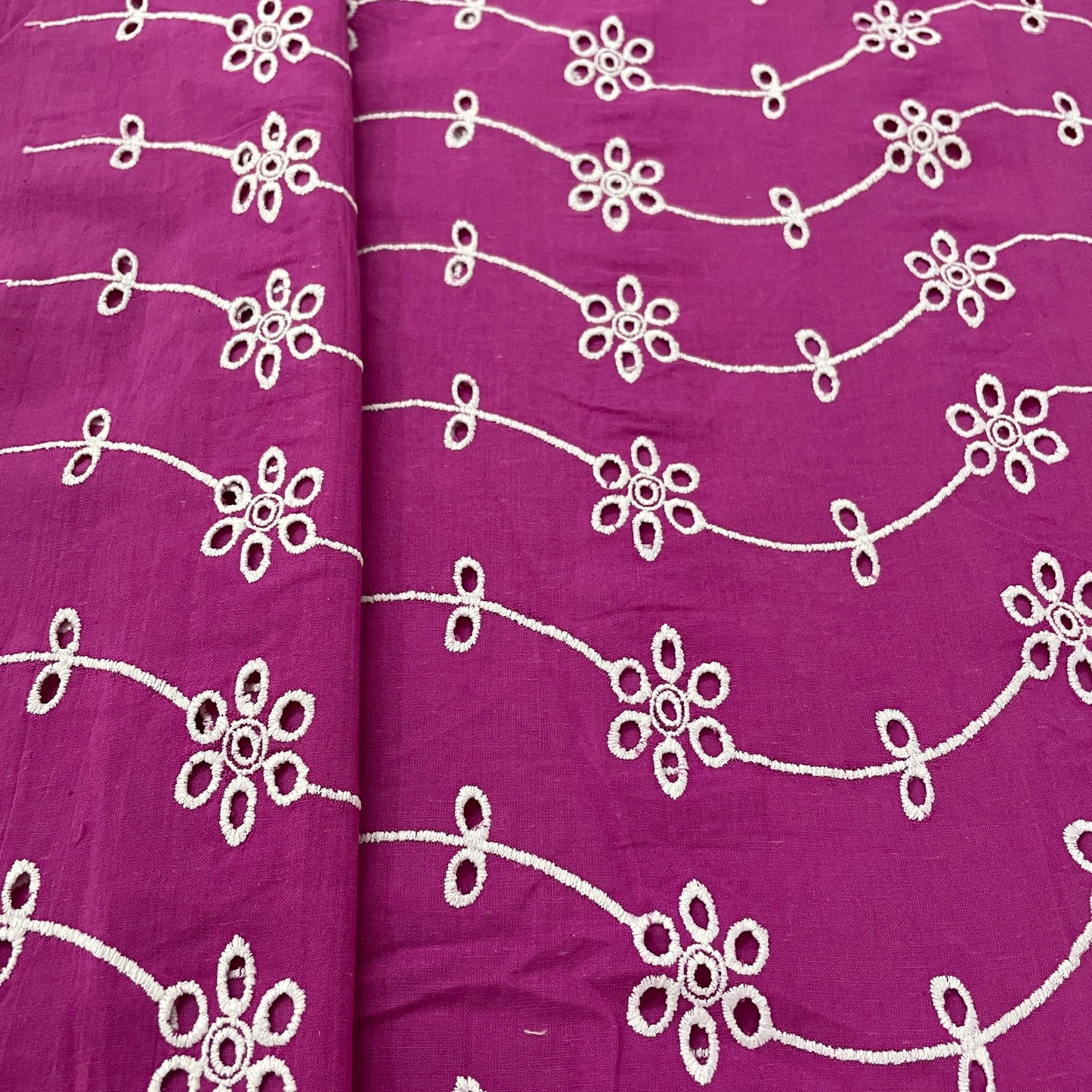 Purple White Embroidery Cotton Schiffli Fabric - TradeUNO