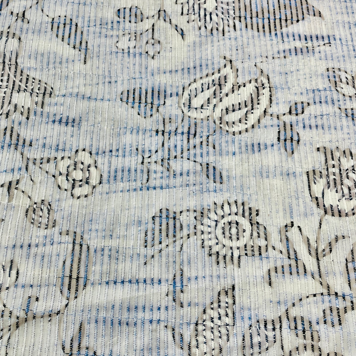 Blue Black Digital Floral Print Embroidery Cotton Fabric - TradeUNO