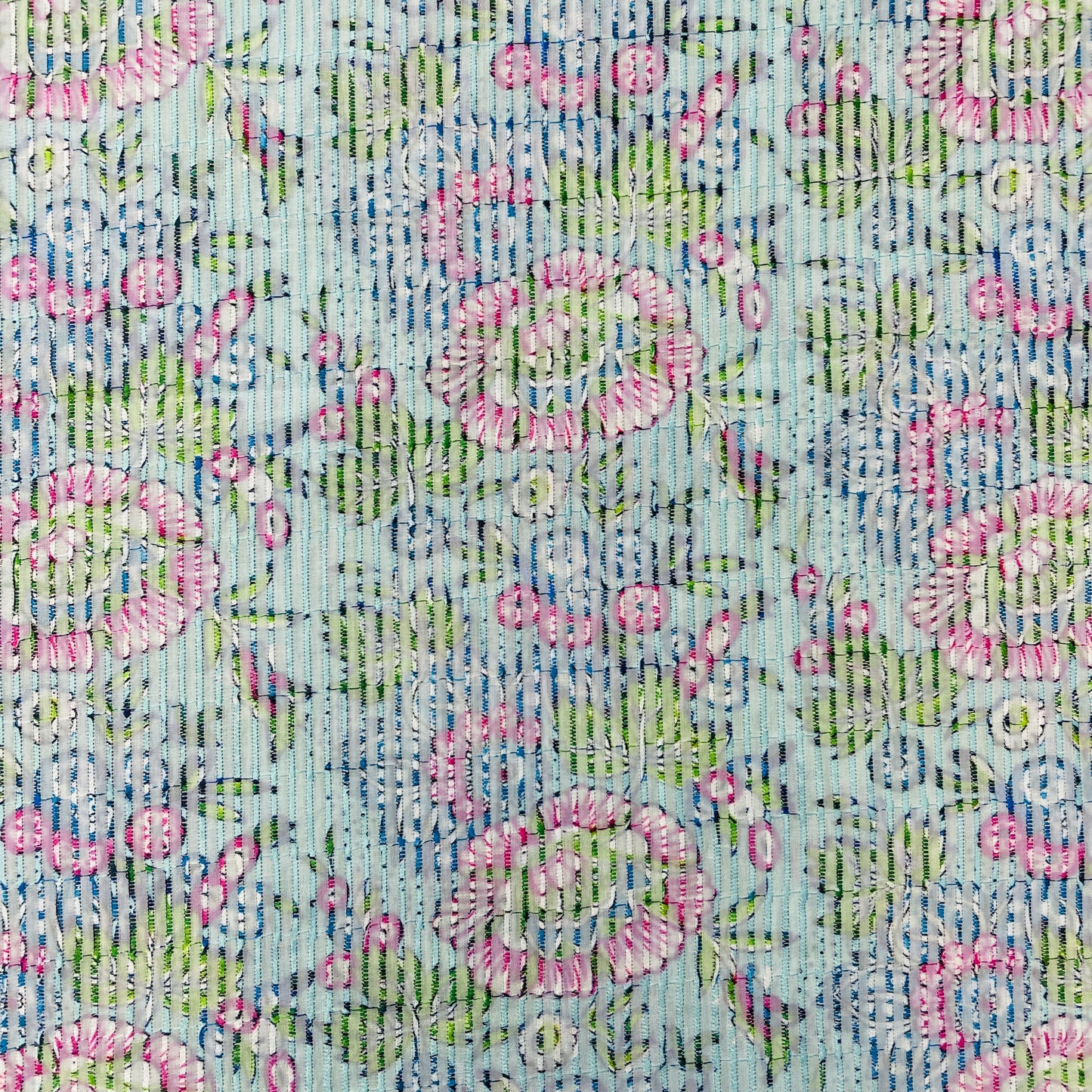 Aqua Blue Multicolor Digital Floral Print Embroidery Cotton Fabric