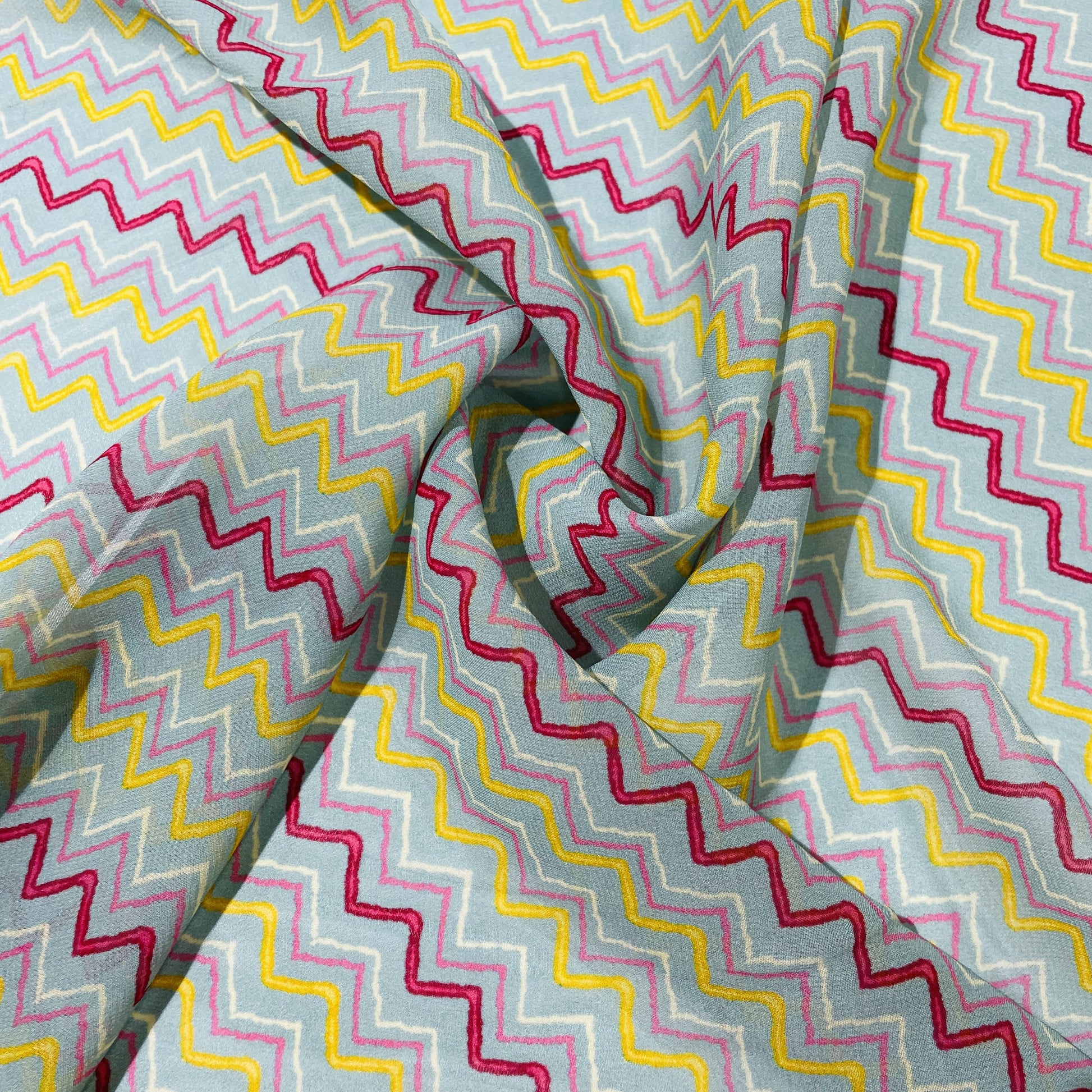 Sage Green chivon Print Georgette Fabric