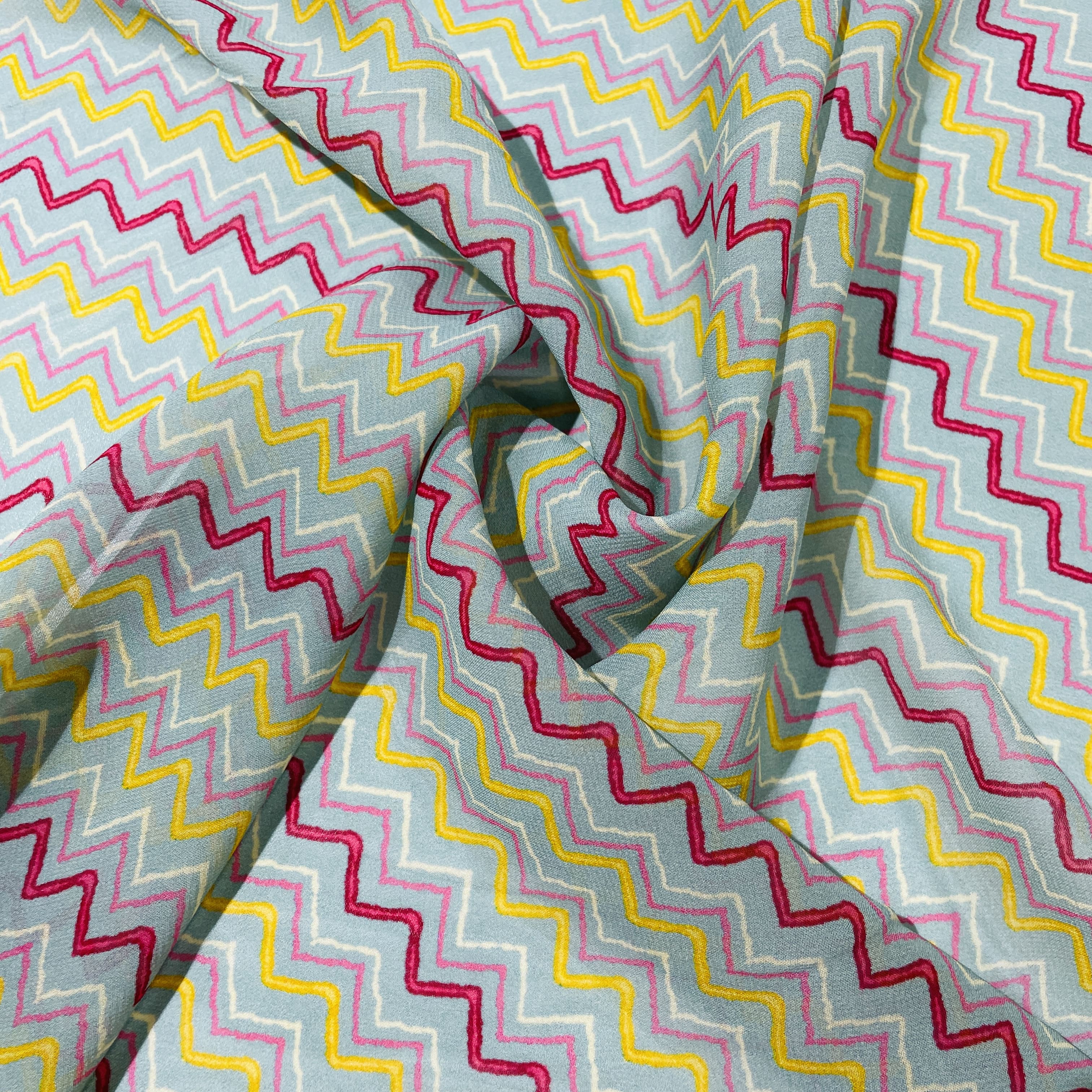 Sage Green chivon Print Georgette Fabric