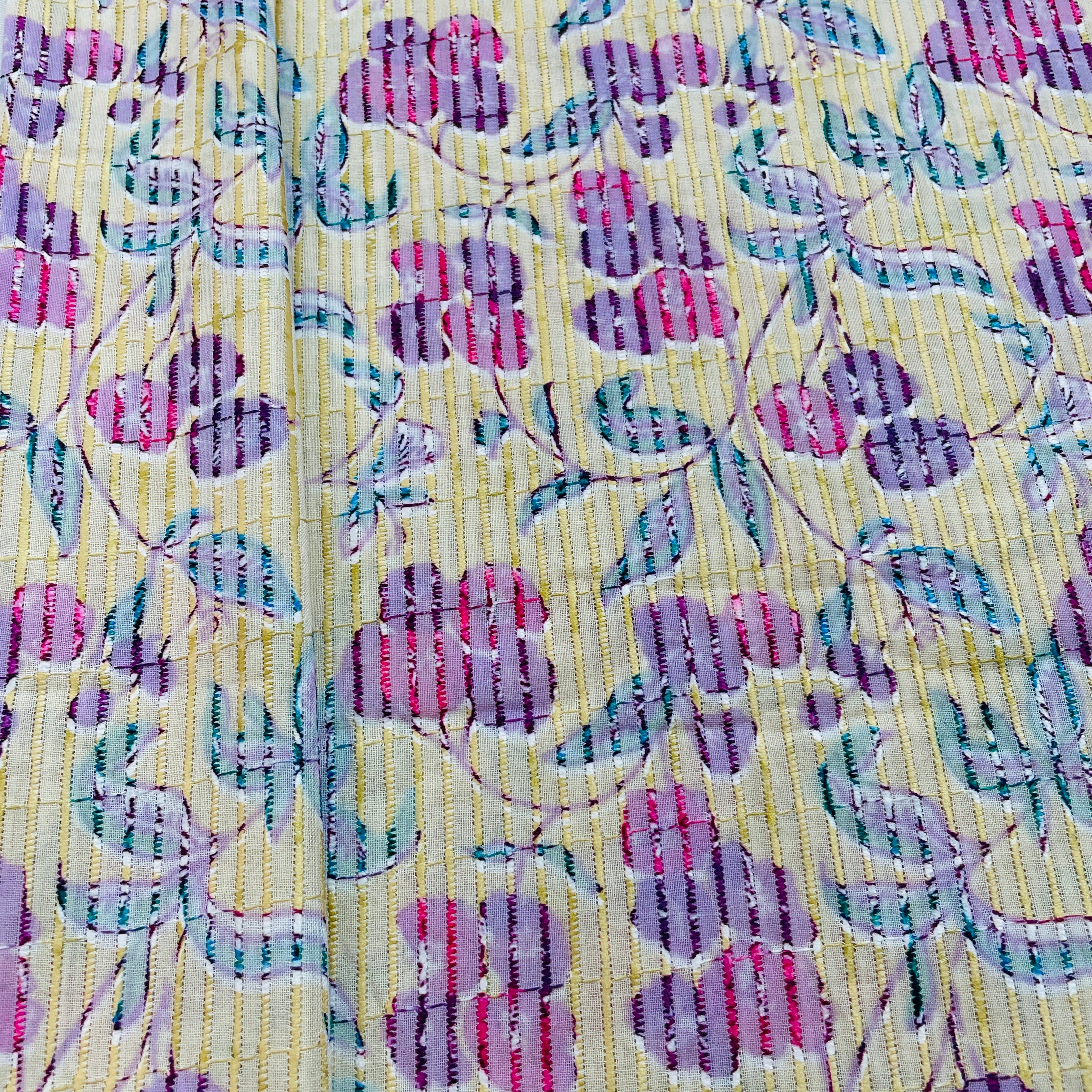 Yellow Multicolor Digital Floral Print Embroidery Cotton Fabric - TradeUNO