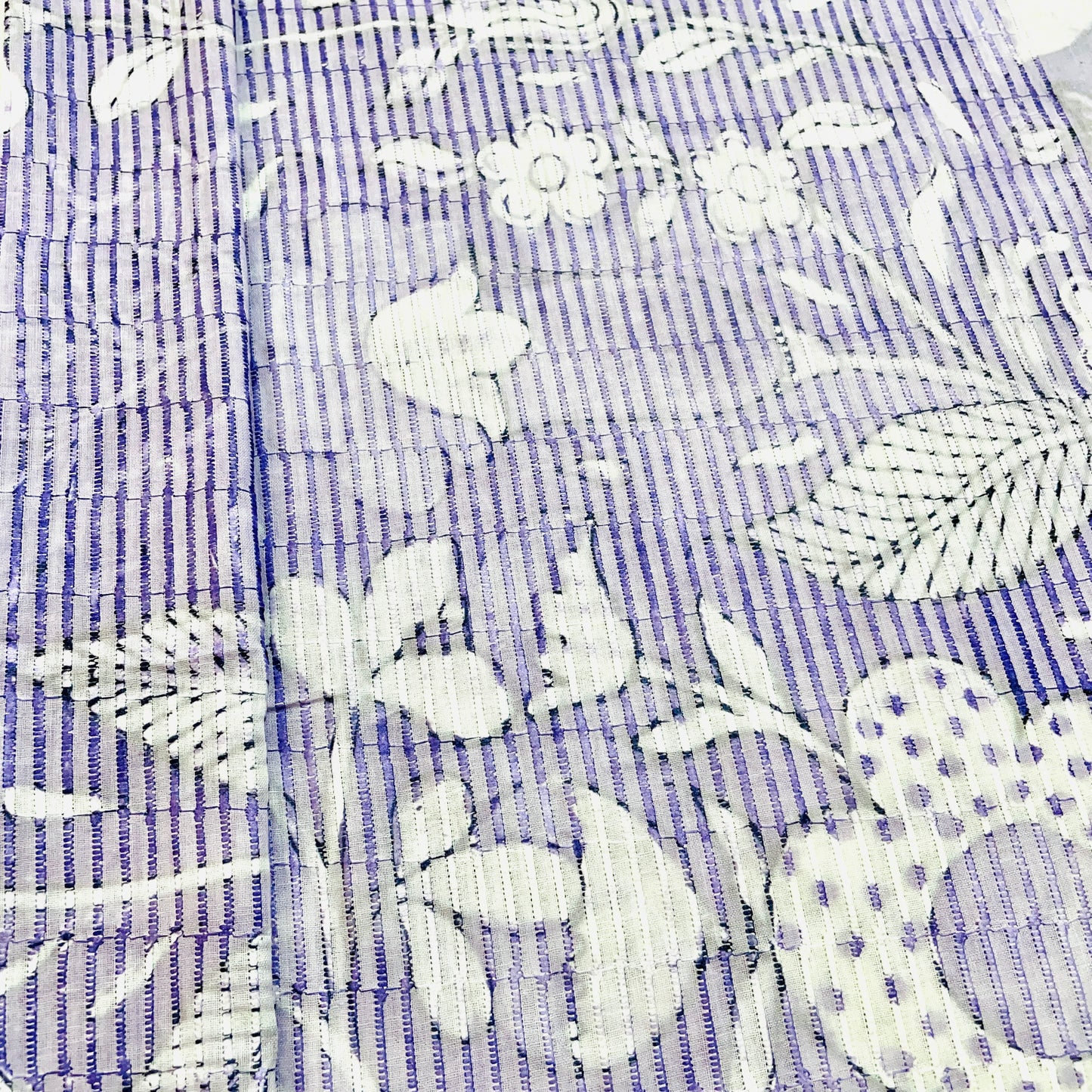 Purple White Digital Floral Print Embroidery Cotton Fabric - TradeUNO