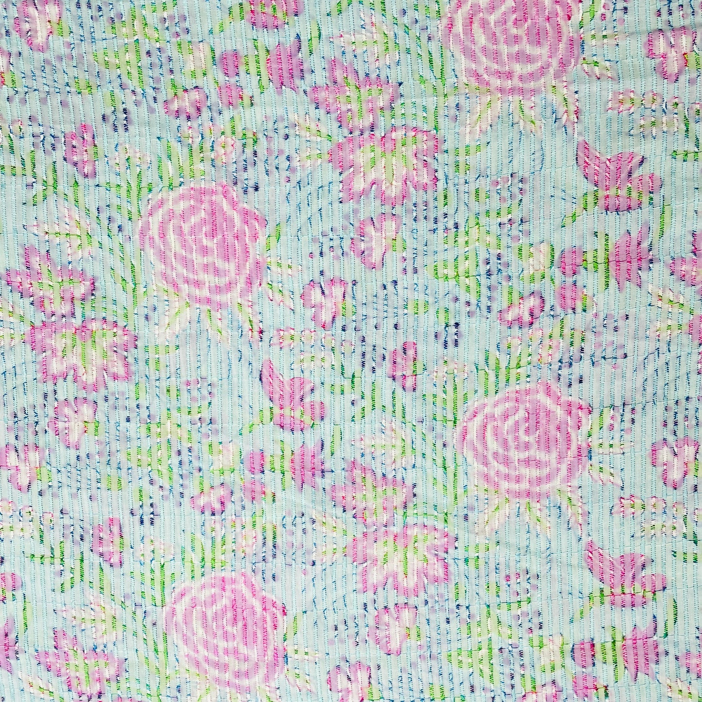 Sea Green Purple Digital Floral Print Embroidery Cotton Fabric - TradeUNO