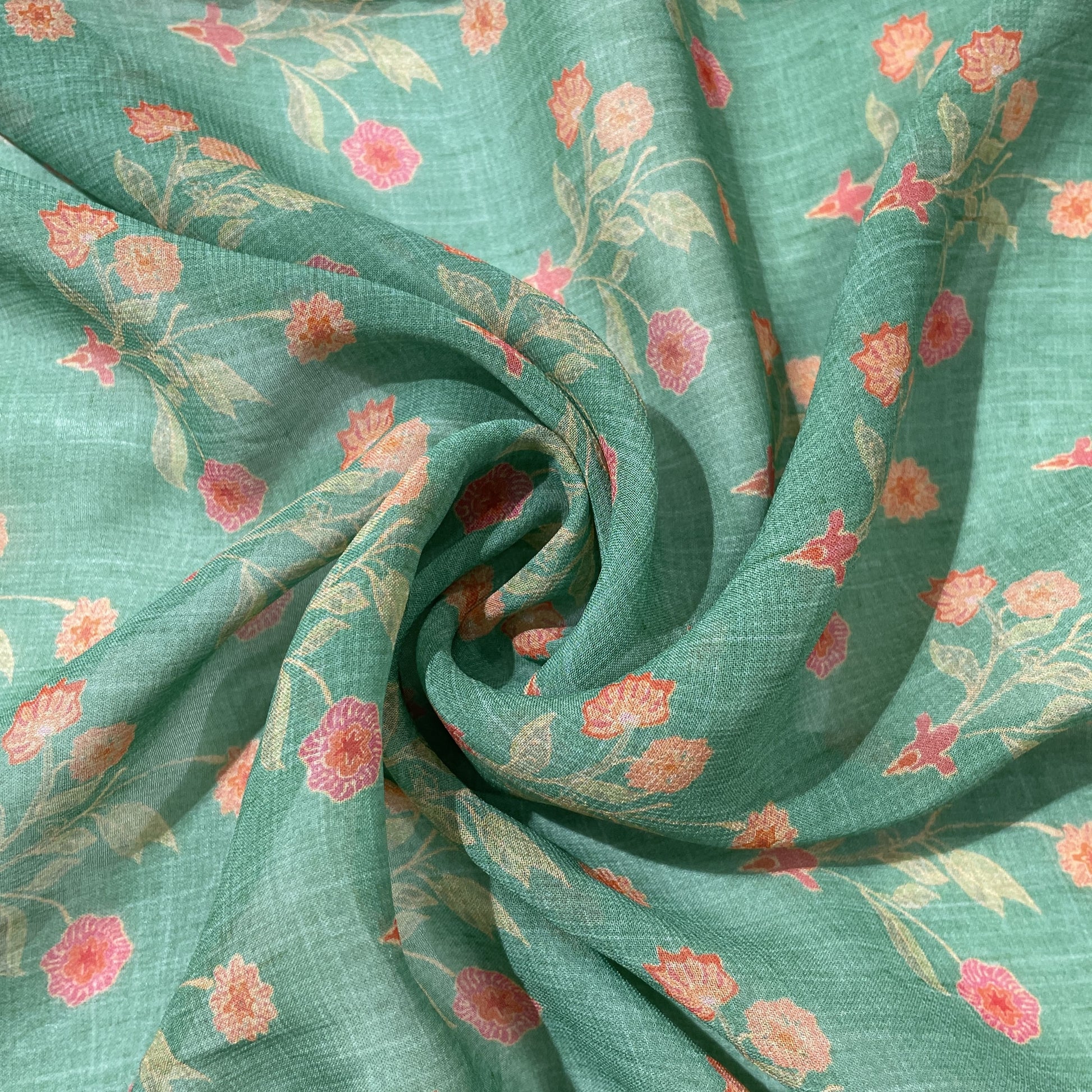 Premium Green Floral Print Georgette Fabric