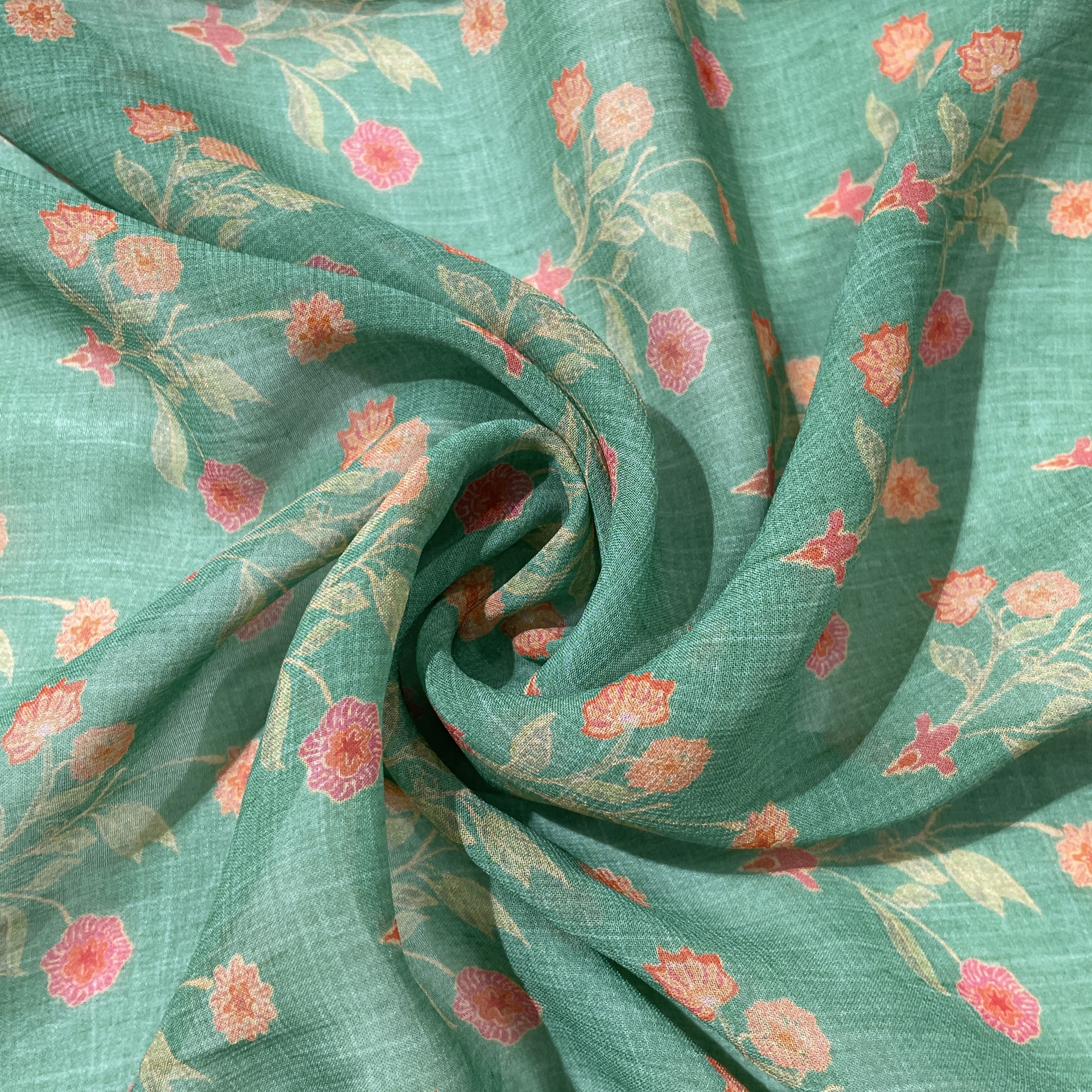 Premium Green Floral Print Georgette Fabric