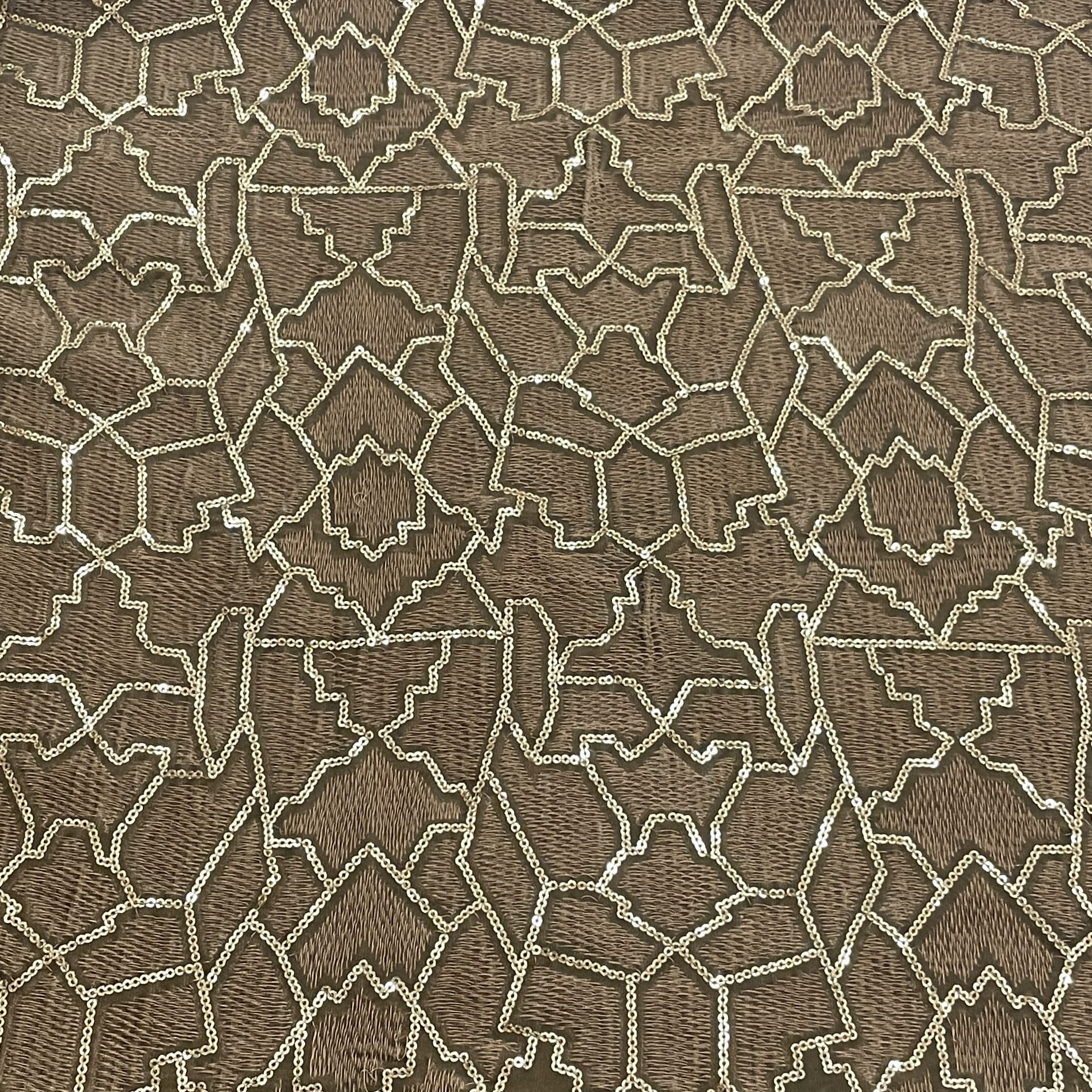 Classic Khaki Green Abstract Sequence Embroidery Velvet Fabric