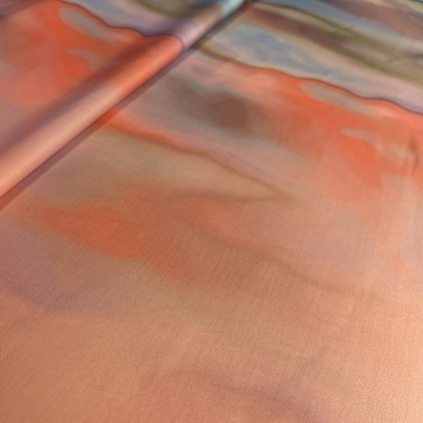 Exclusive Orange Multicolor Abstract Print Armani Satin Fabric