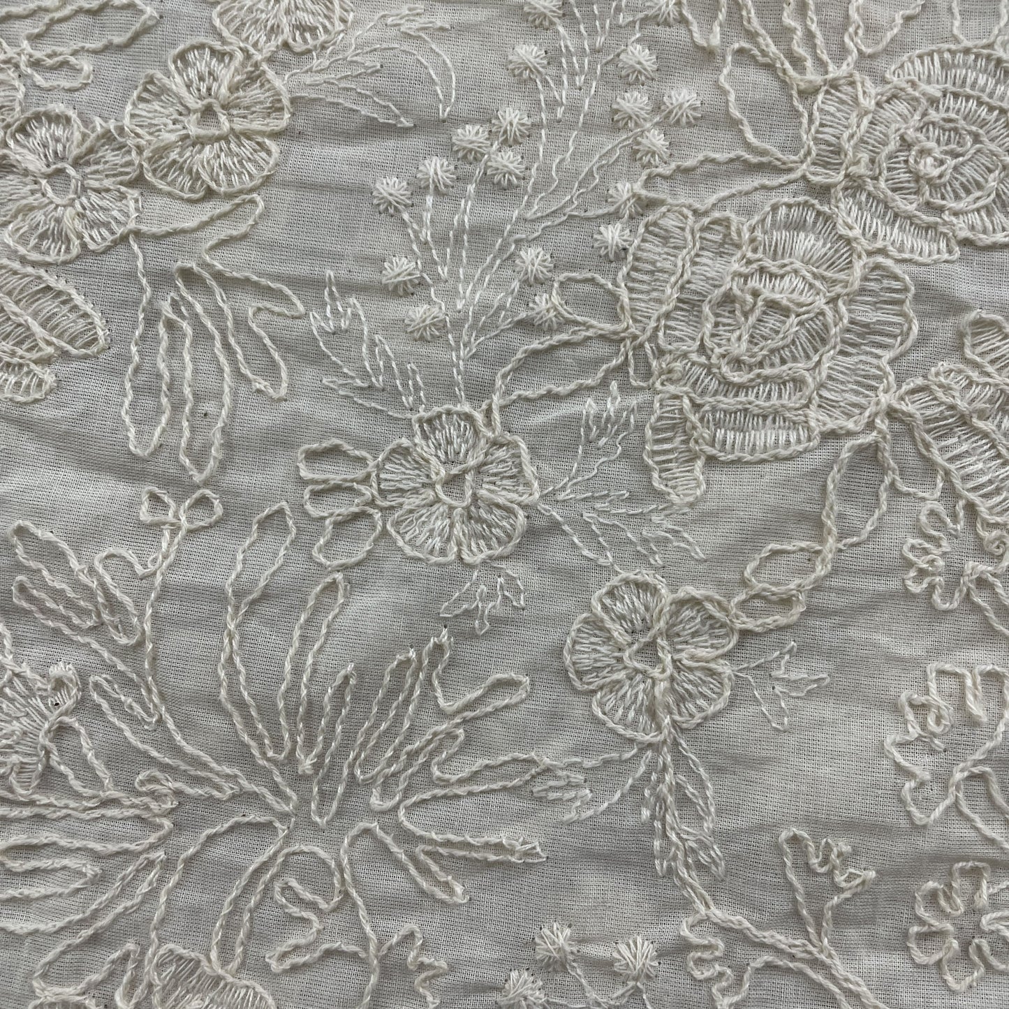 Classic Off White 3D Traditional Pearl Handwork Embroidery Net Fabric