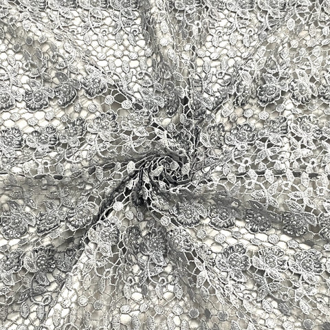 Classic Grey Floral Pearl Embroidery Chantilly Net Fabric