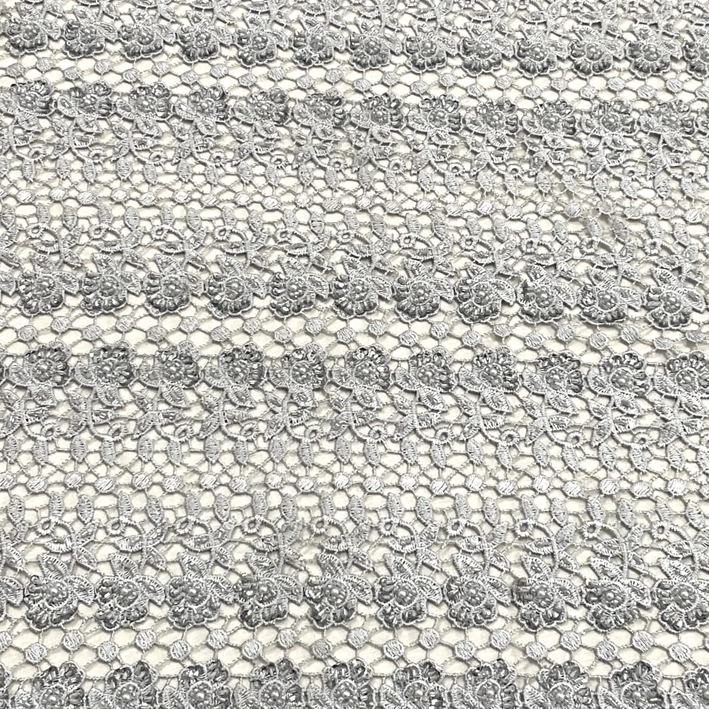 Classic Grey Floral Pearl Embroidery Chantilly Net Fabric