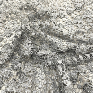 Classic Grey Floral Pearl Embroidery Chantilly Net Fabric