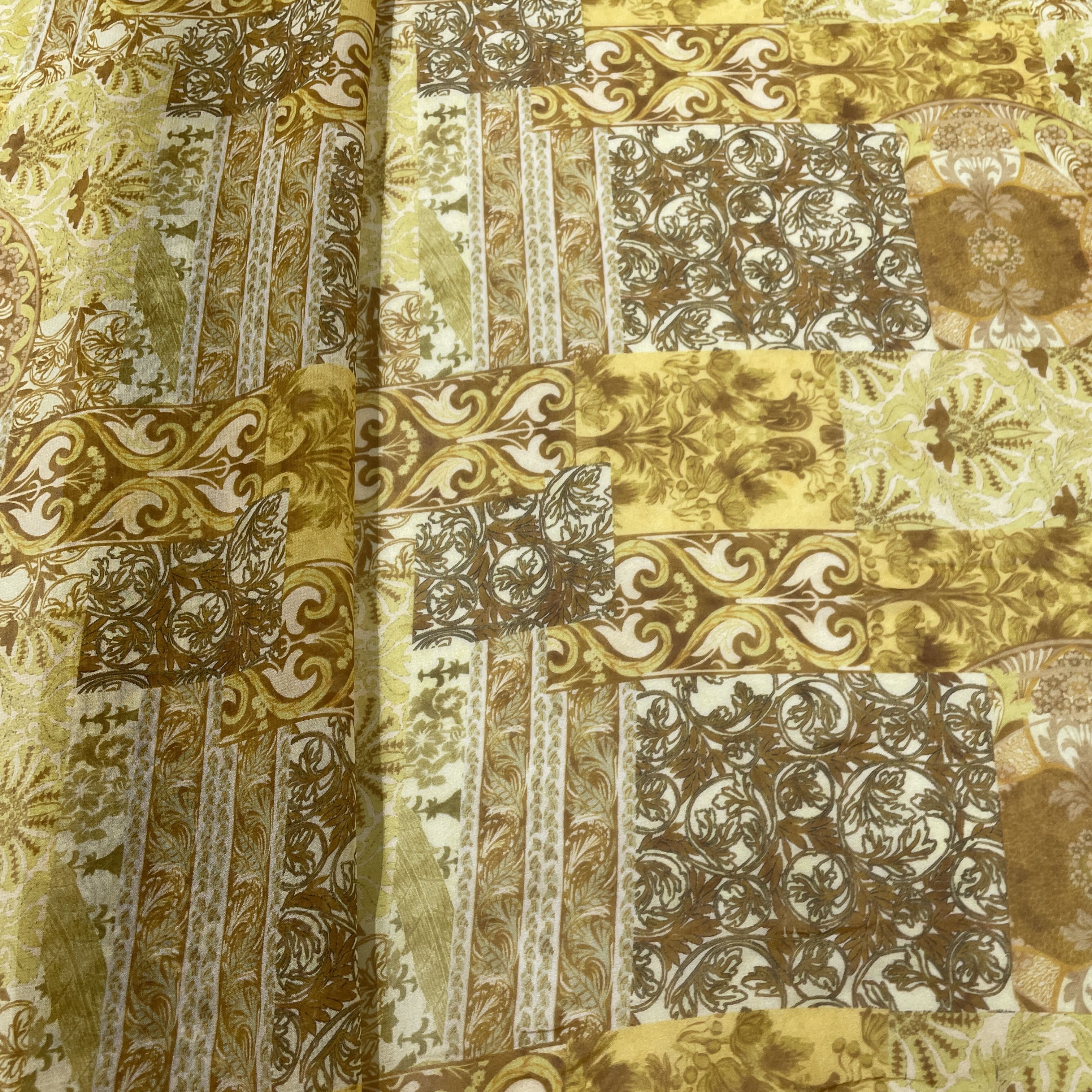 Premium Yellow Traditional Print Georgette Fabric