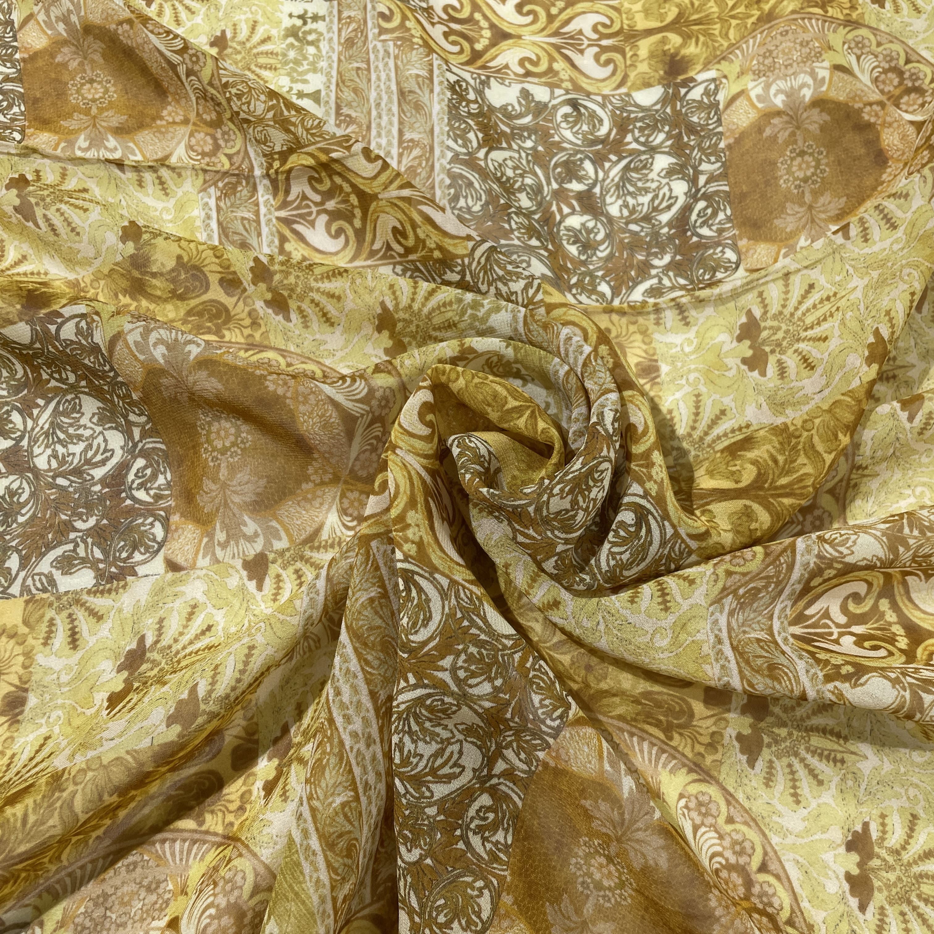Premium Yellow Traditional Print Georgette Fabric