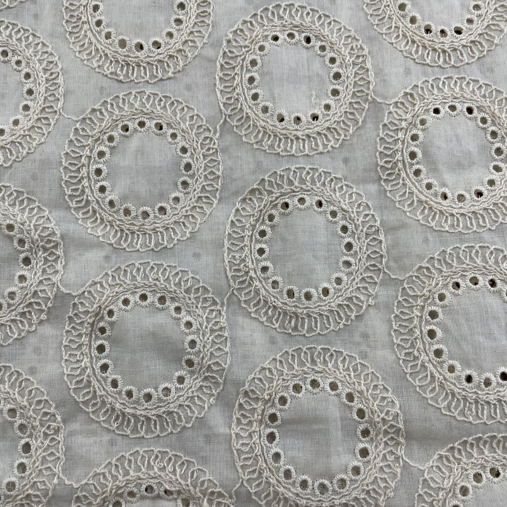 Premium  OffWhite Thread Embroidery Cotton Schiffli Dyeable Fabric