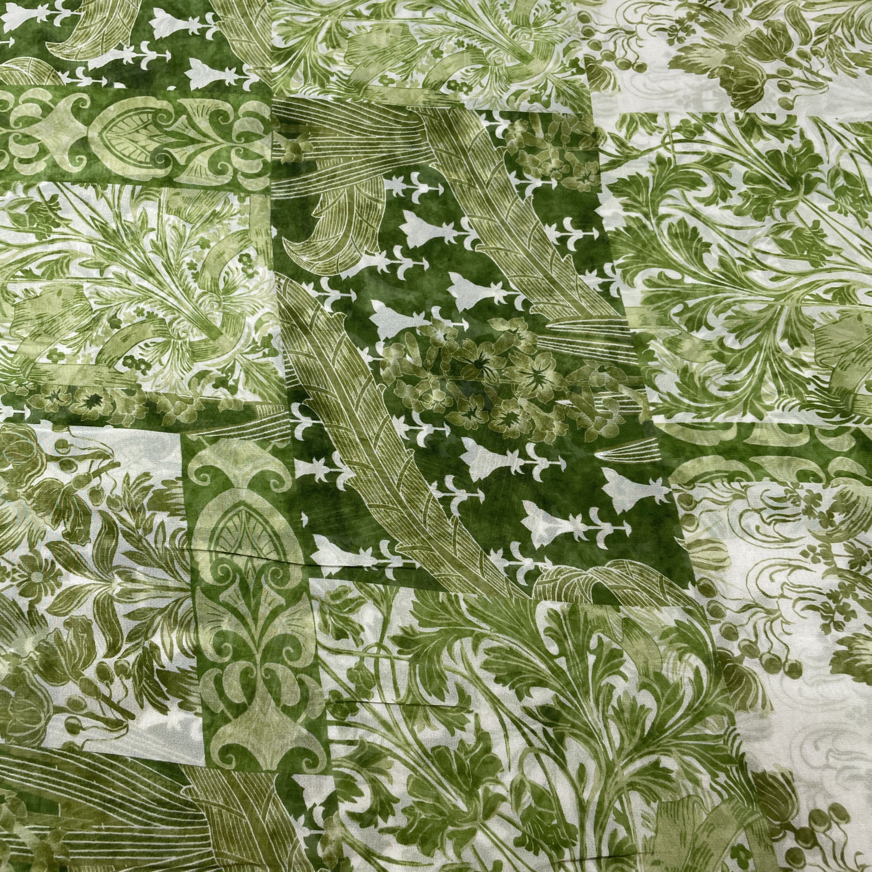 Premium Sage Green Abstract Floral print Georgette Fabric