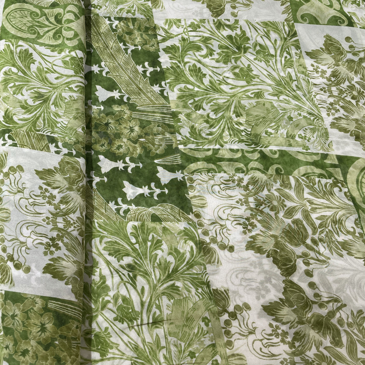 Premium Sage Green Abstract Floral print Georgette Fabric