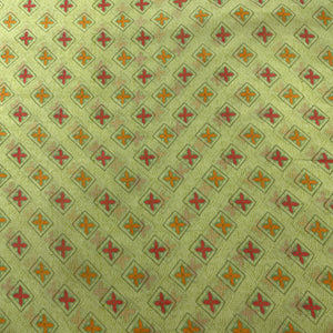 Olive Green Floral Geomatrical Print Georgette Fabric