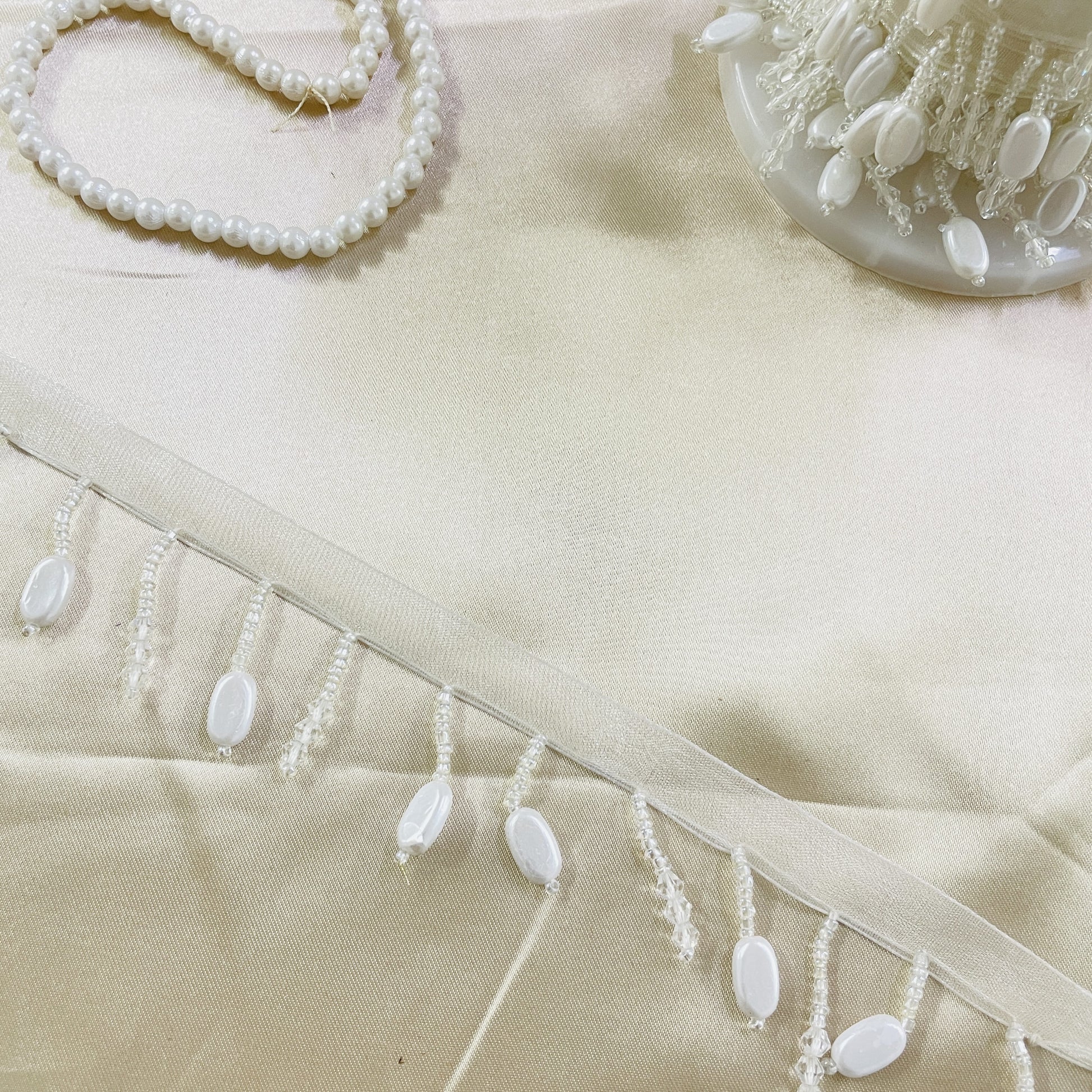 hanging lace for dress Hanging Pearls Beads Fabric Trim Wedding Dress Border Saree Fabric Art Quilt Lehenga Table Runner | Fabstitchin