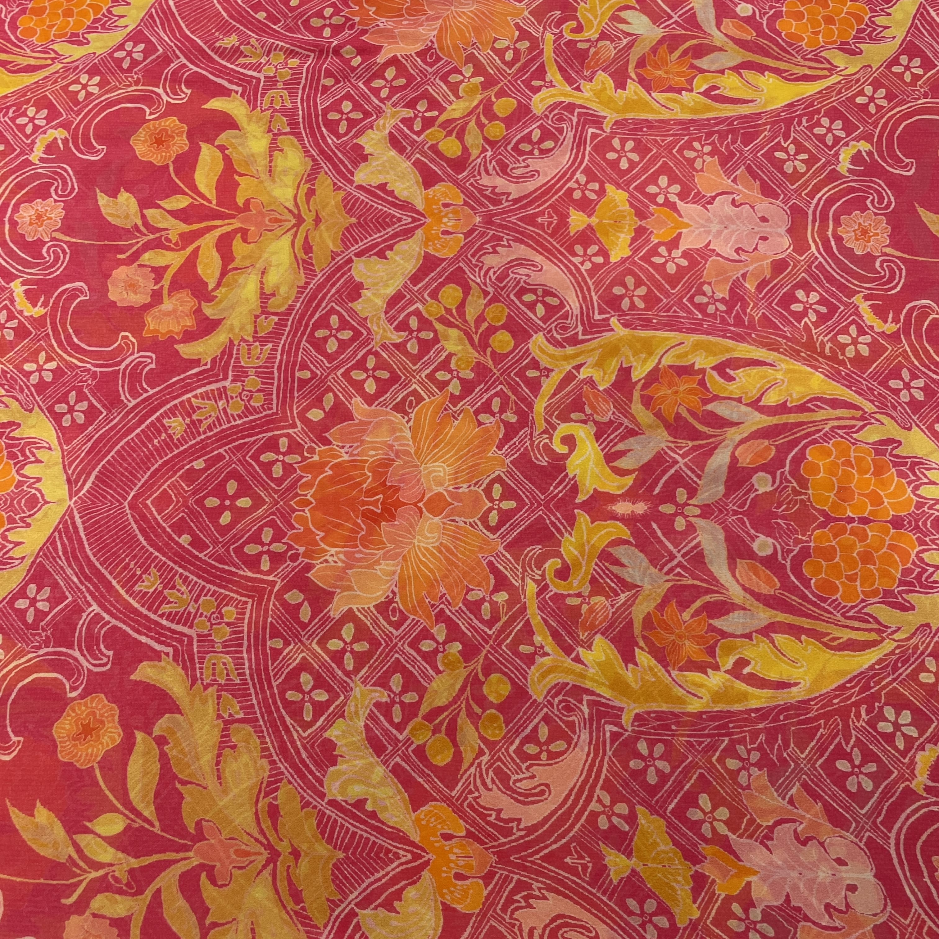 Pink Multicolor Traditional Print Georgette Fabric